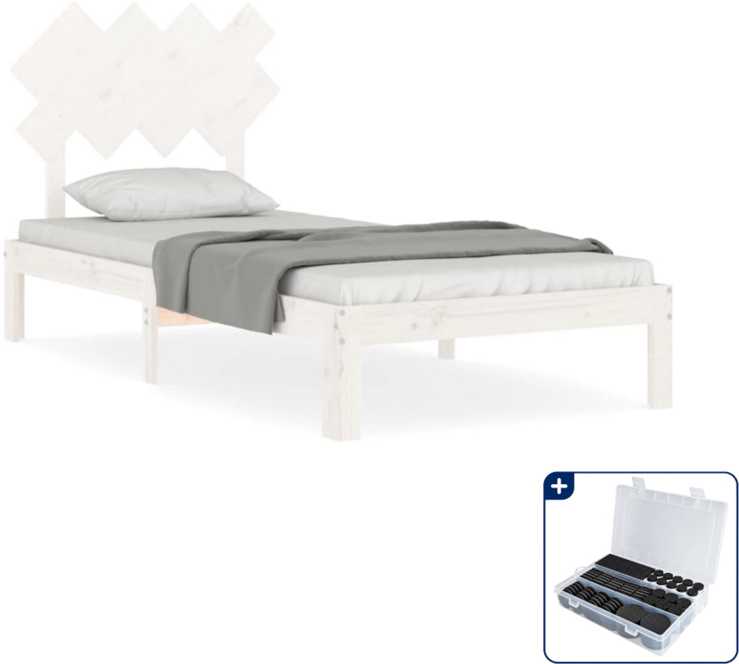vidaXL bedframe - 90 x 200 cm - massief grenenhout - wit - Inclusief antikrasvilt 177-delig