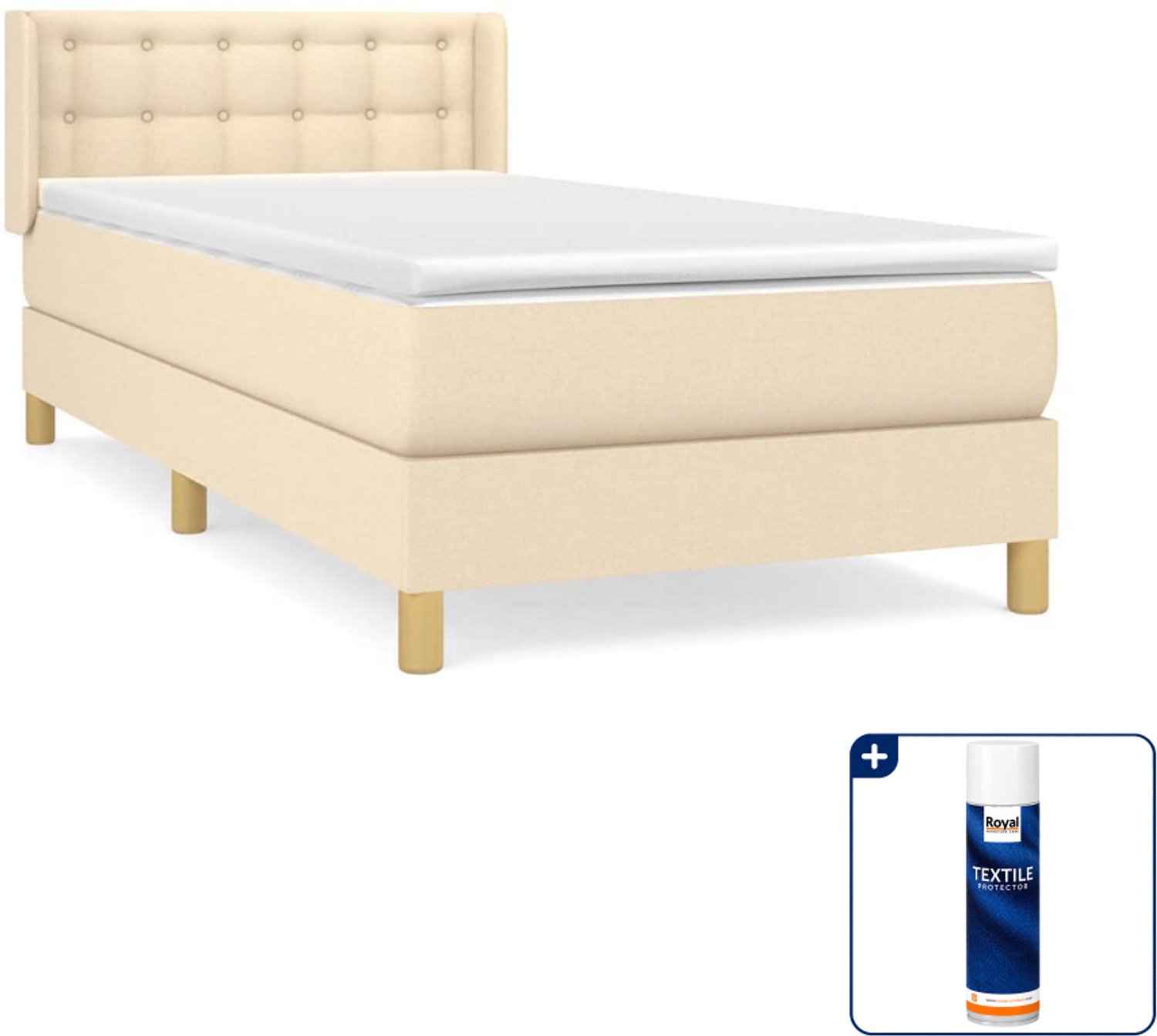 vidaXL boxspring met matras 90 x 190 cm - stof - crèmekleurig - Inclusief textielbeschermer 500 ml