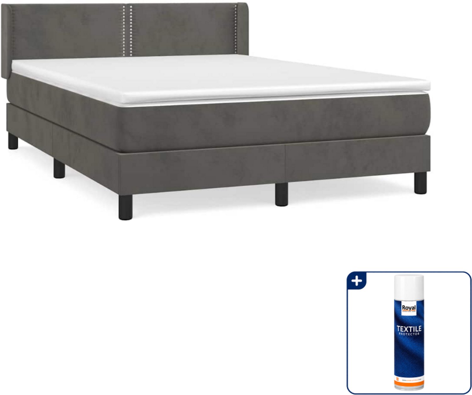 vidaXL Boxspring Small double - 140 x 200 cm - fluweel - donkergrijs - Inclusief textielbeschermer 500 ml