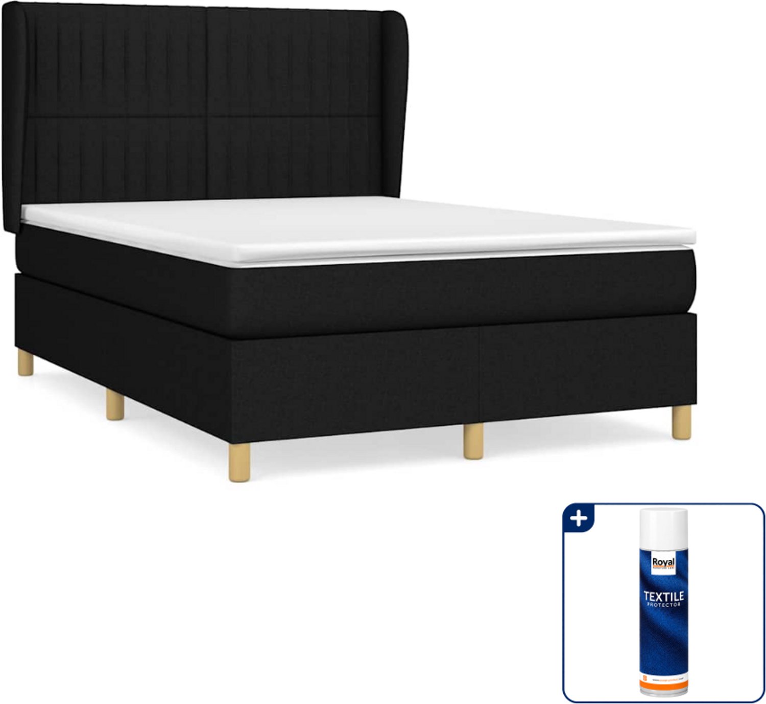 vidaXL boxspring met matras 140 x 190 cm - stof - zwart - Inclusief textielbeschermer 500 ml