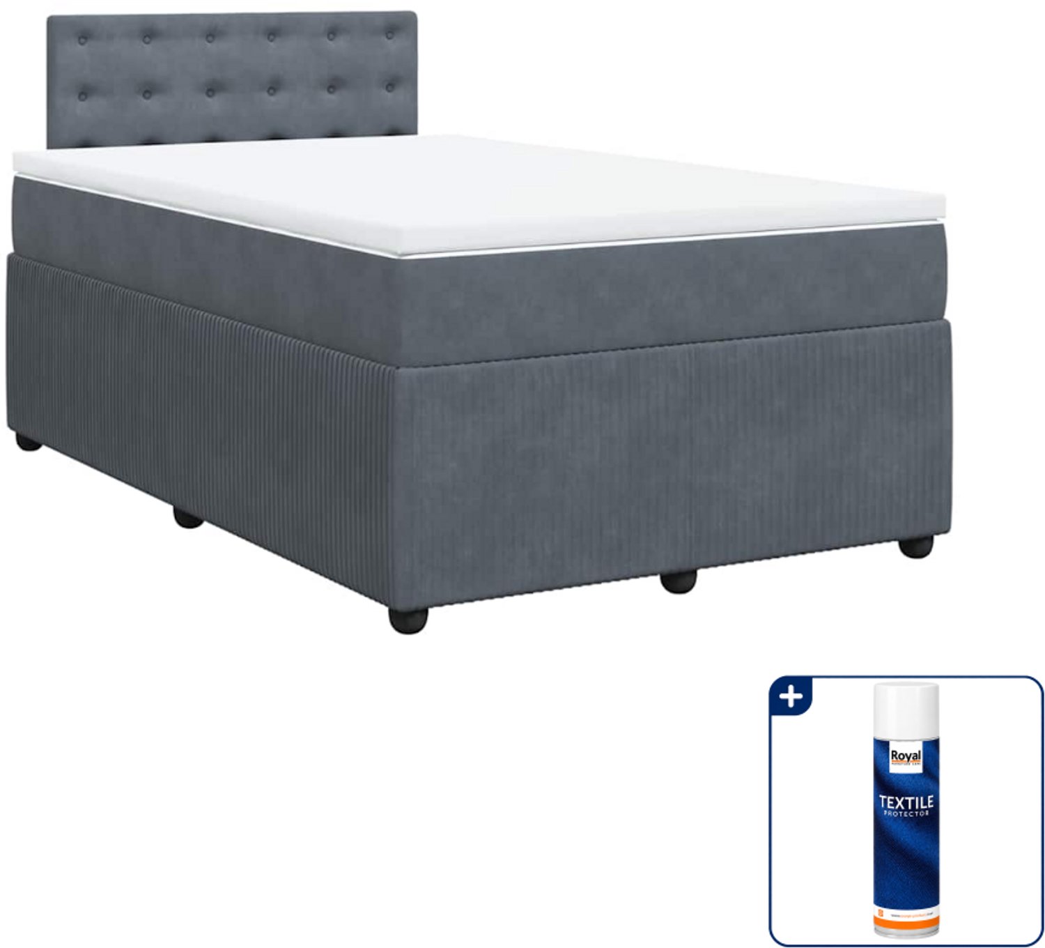 vidaXL boxspring met matras - 120 x 190 cm - fluweel - donkergrijs - Inclusief textielbeschermer 500 ml