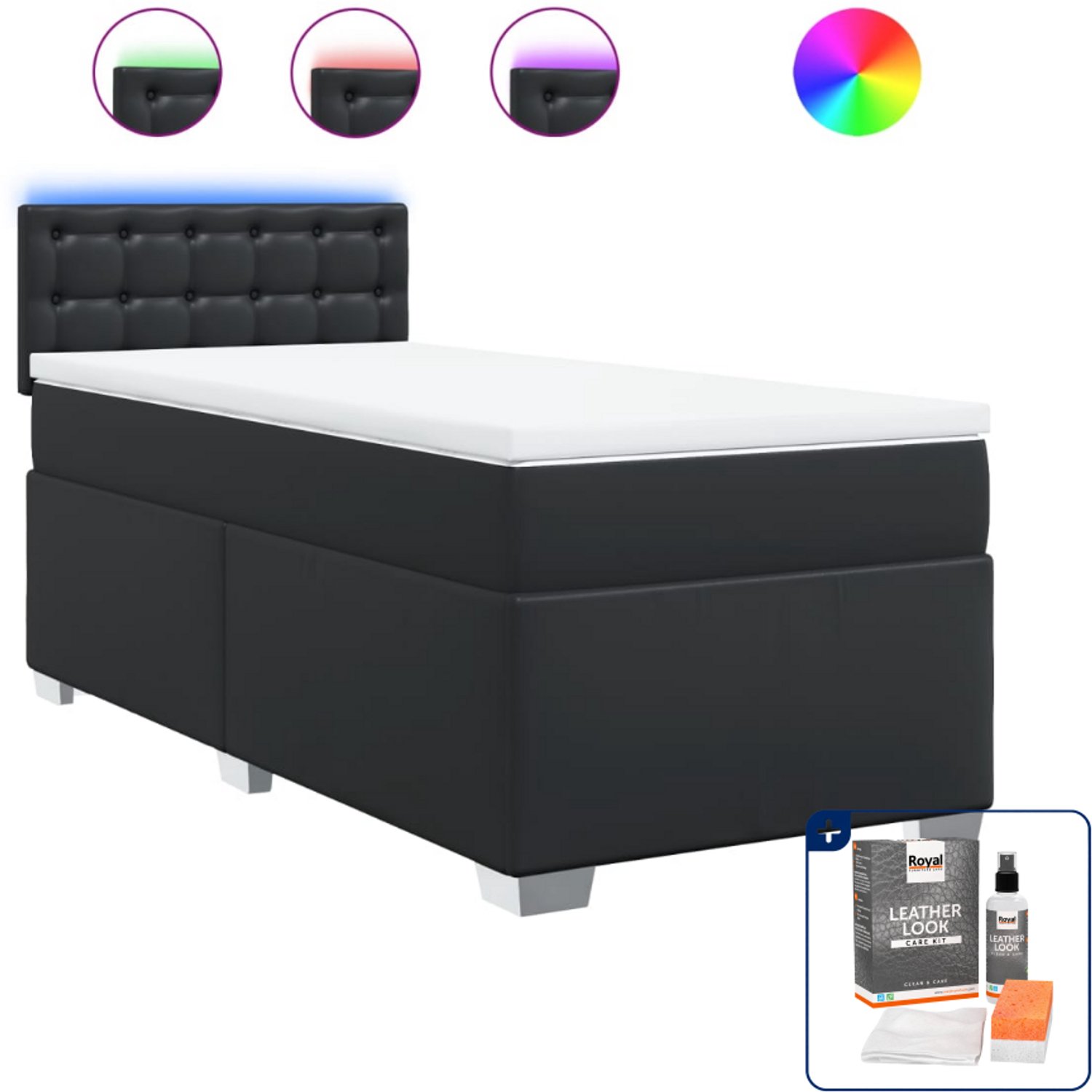 vidaXL boxspring met matras - 100 x 200 cm - kunstleer - zwart - Inclusief onderhoudsset voor kunstleer 150 ml