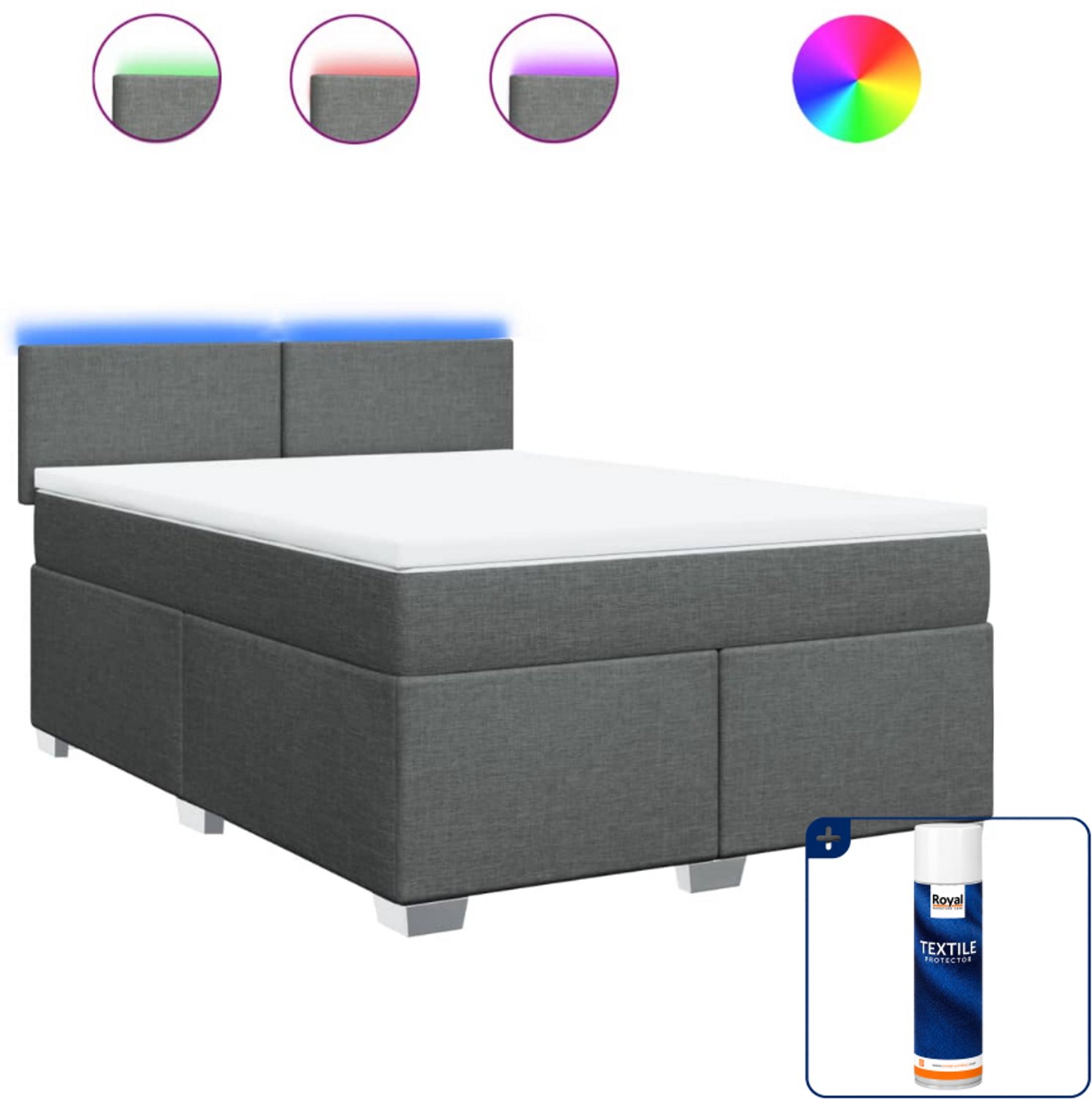 vidaXL boxspring met matras - 140 x 190 cm - stof - donkergrijs - Inclusief textielbeschermer 500 ml