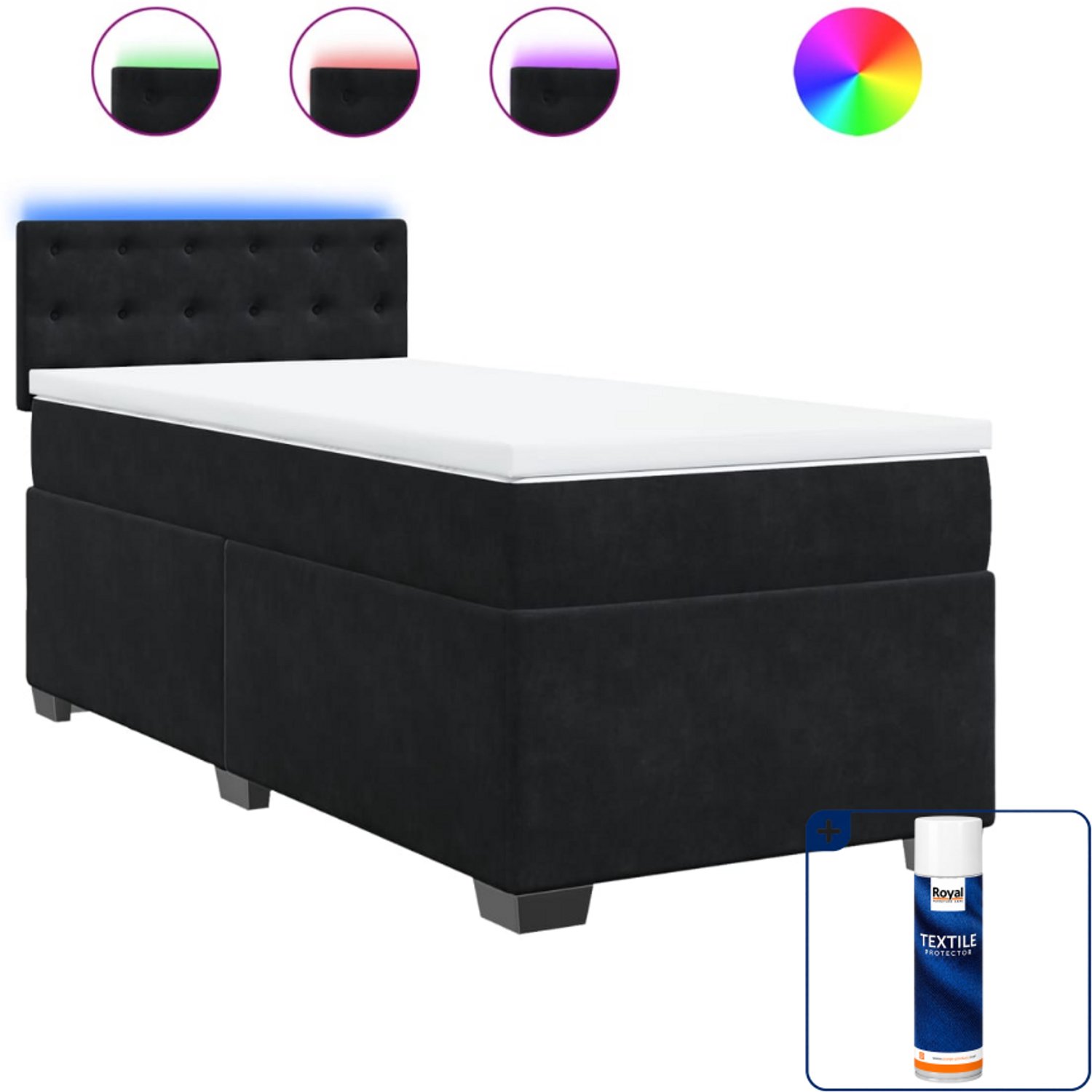vidaXL boxspring met matras - 100 x 200 cm - fluweel - zwart - Inclusief textielbeschermer 500 ml