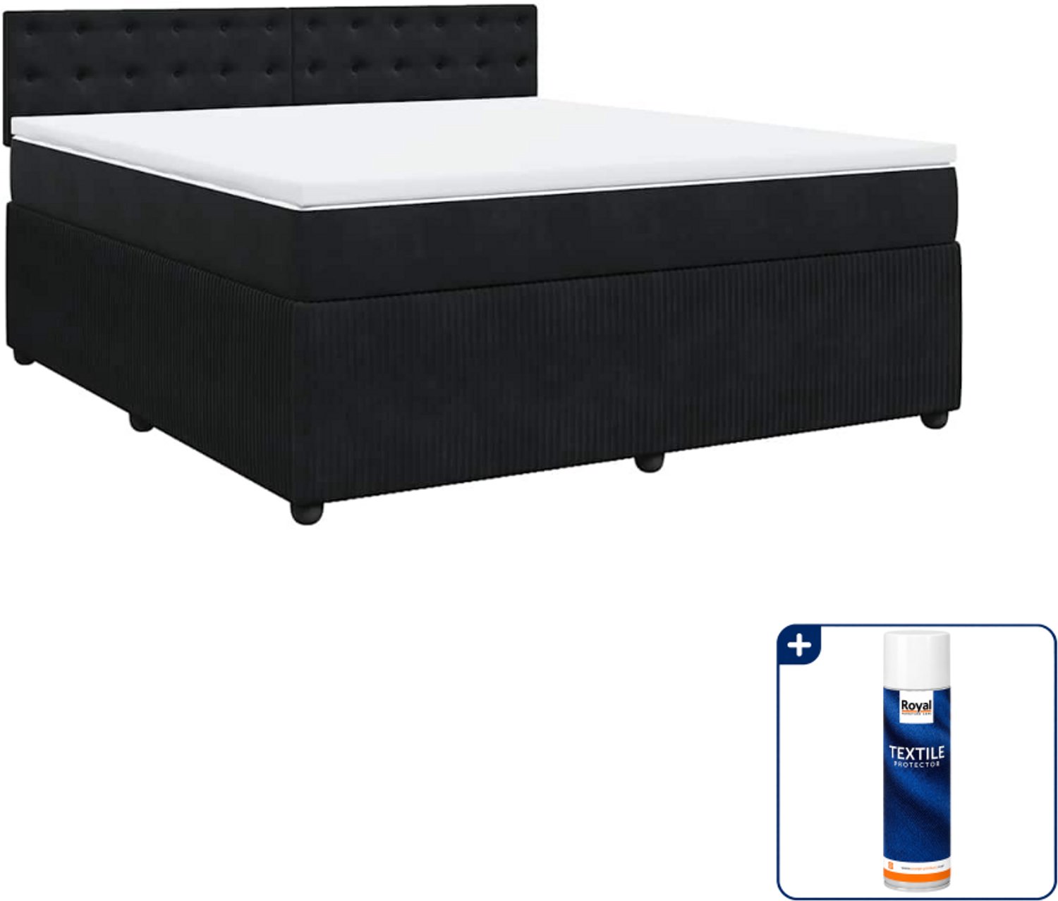 vidaXL boxspring met matras Kingsize - 180 x 200 cm - zwart - Inclusief textielbeschermer 500 ml