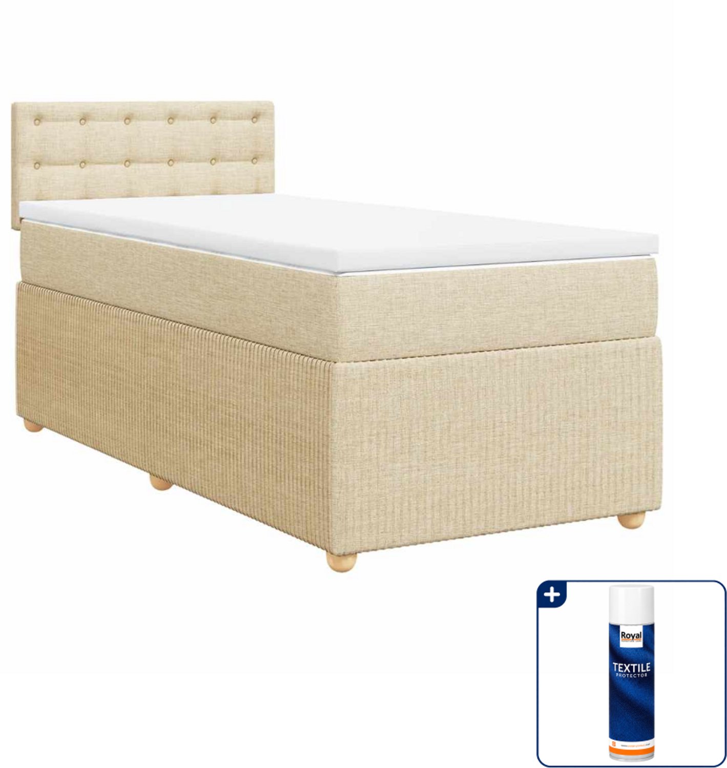 vidaXL boxspring met matras - 90 x 190 cm - stof - crèmekleurig - Inclusief textielbeschermer 500 ml