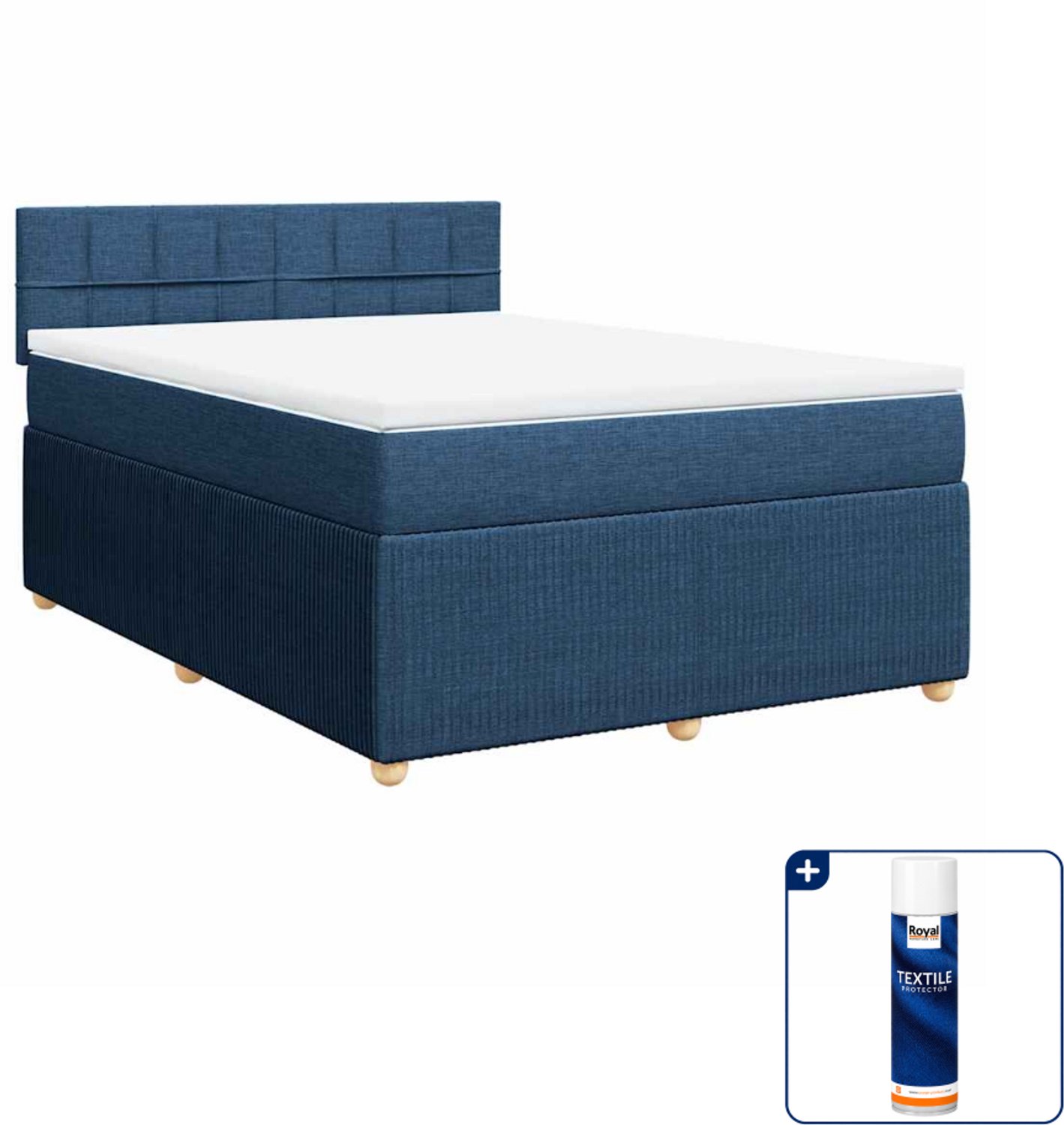vidaXL Boxspring - Small double - 140 x 200 cm - blauw - Inclusief textielbeschermer 500 ml