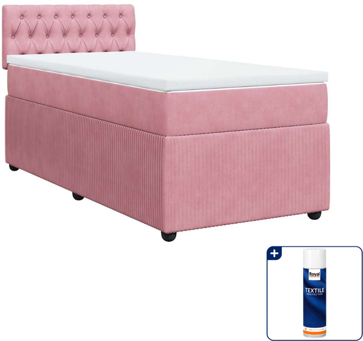 vidaXL boxspring 90 x 200 cm - fluweel - roze - Inclusief textielbeschermer 500 ml