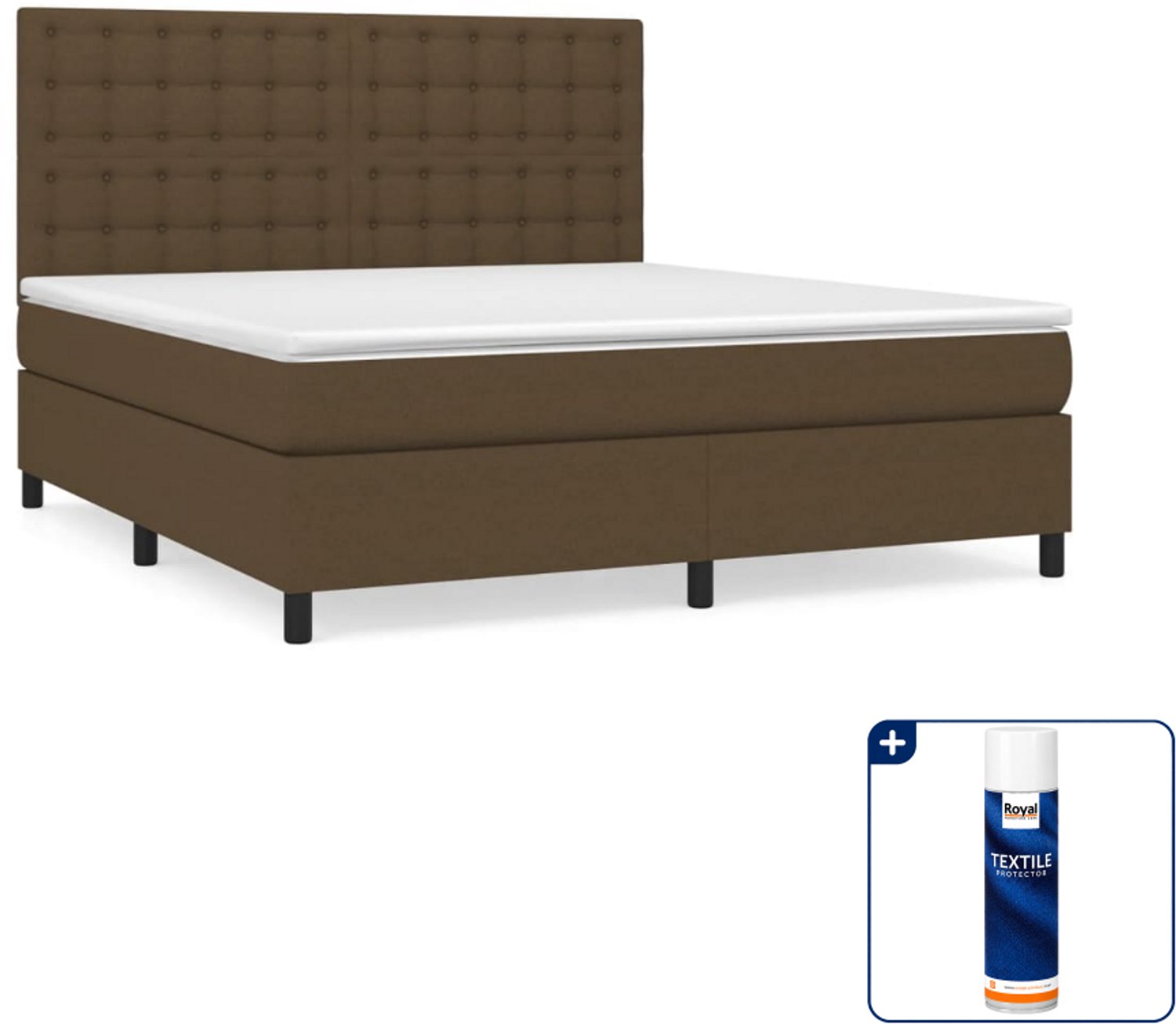 vidaXL boxspring Kingsize - 180 x 200 cm - stof - donkerbruin - Inclusief textielbeschermer 500 ml