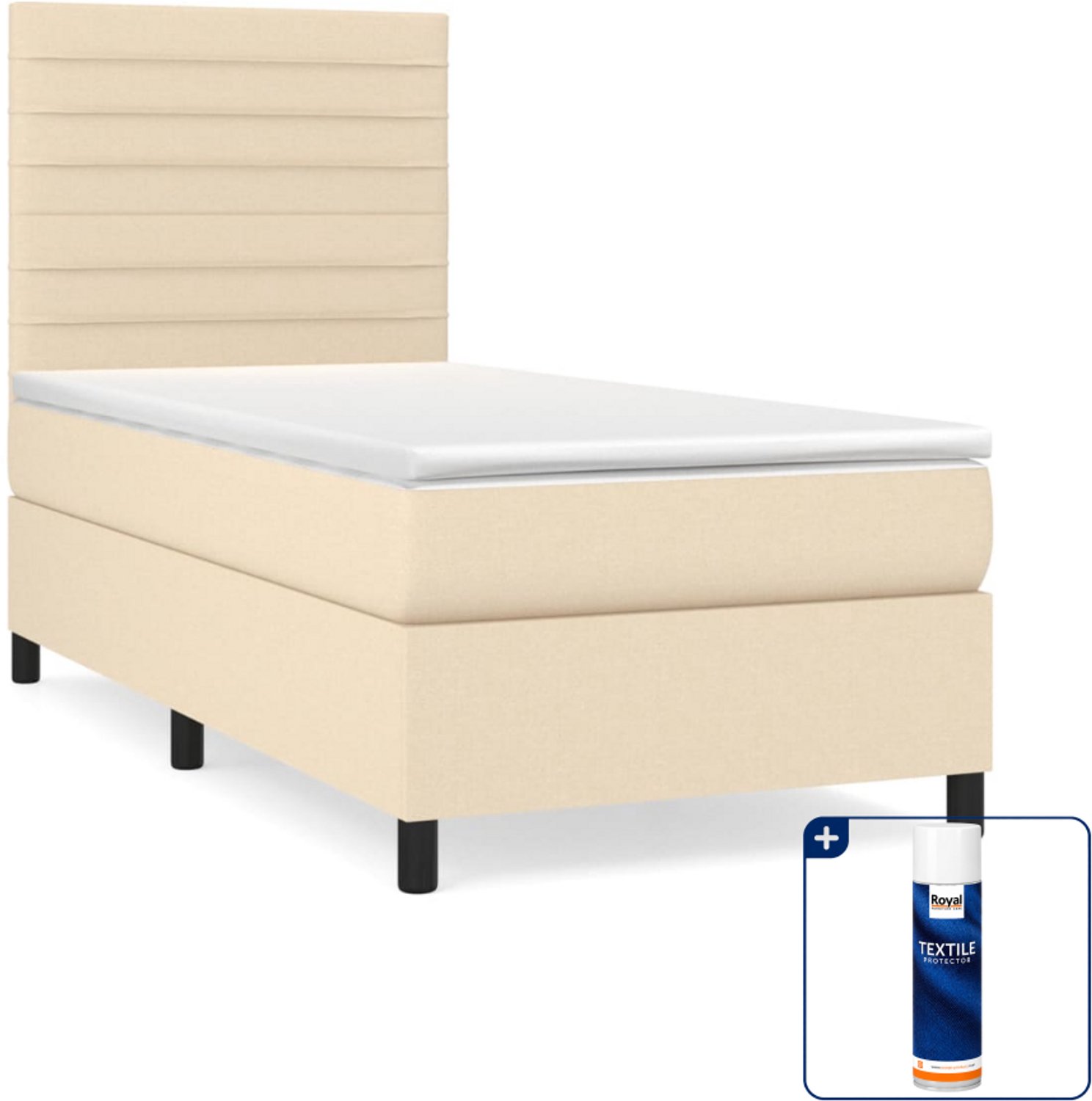 vidaXL boxspring met matras 100 x 200 cm - stof - crèmekleurig - Inclusief textielbeschermer 500 ml