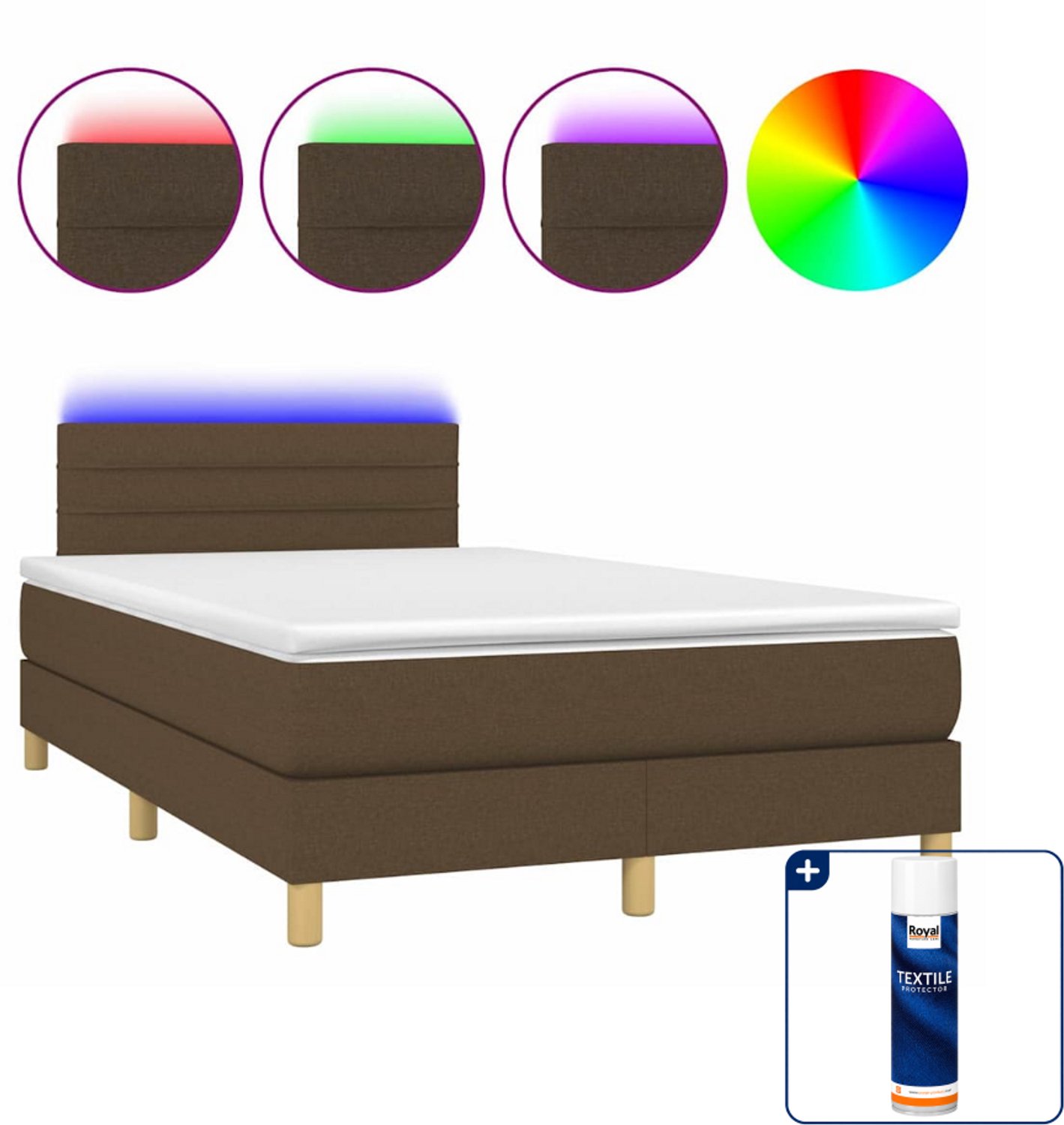 vidaXL boxspring met matras en led - 120 x 200 cm - donkerbruin - Inclusief textielbeschermer 500 ml