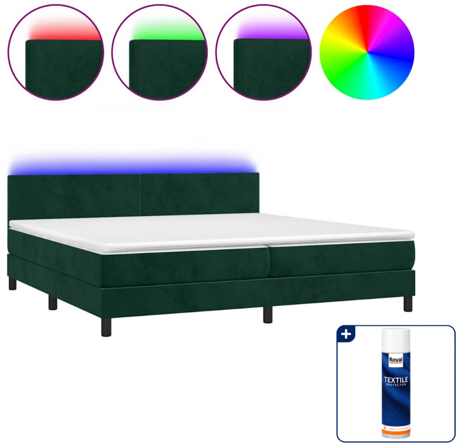 vidaXL Boxspring Super kingsize - 200 x 200 cm - fluweel - donkergroen - Inclusief textielbeschermer 500 ml