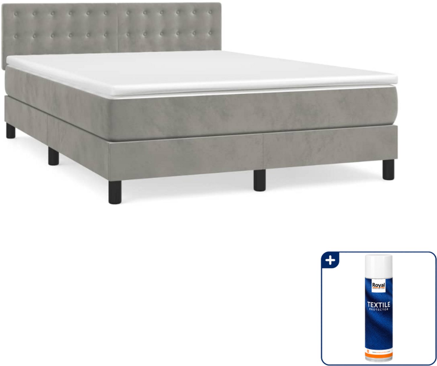 vidaXL Boxspring - Small double - 140 x 200 cm - lichtgrijs - Inclusief textielbeschermer 500 ml