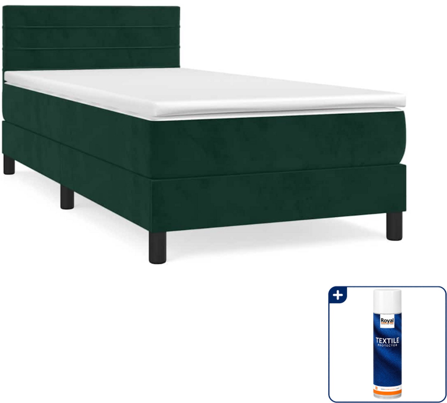 vidaXL boxspring met matras - 90 x 200 cm - fluweel - donkergroen - Inclusief textielbeschermer 500 ml
