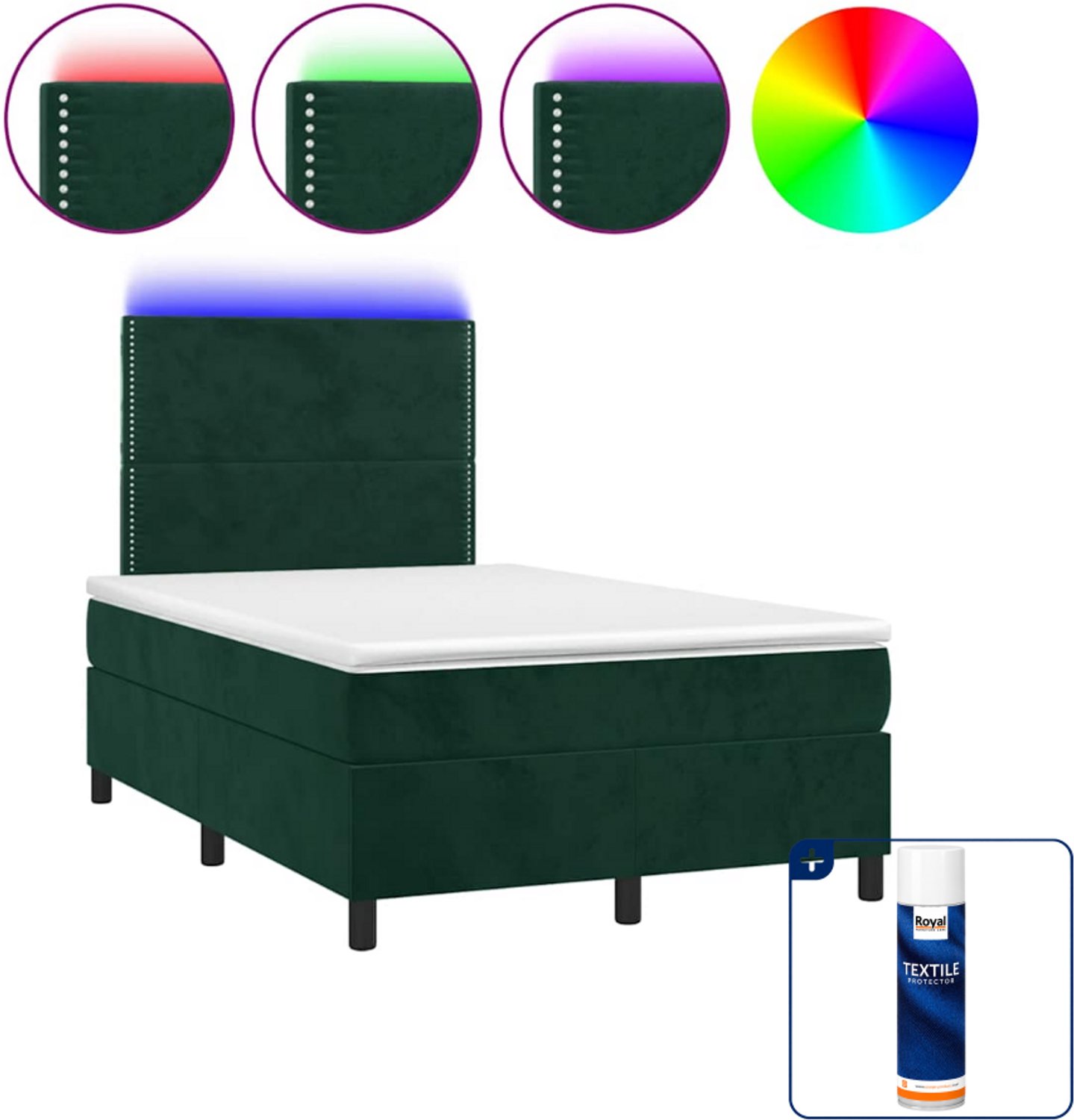 vidaXL boxspring met matras en led - 120 x 200 cm - fluweel - donkergroen - Inclusief textielbeschermer 500 ml