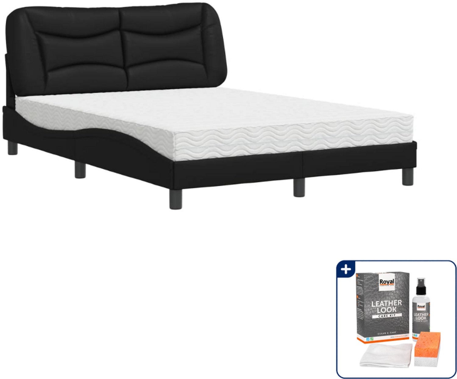 vidaXL Bed Hvar - Small double - 140 x 200 cm - zwart - Inclusief onderhoudsset voor kunstleer 150 ml Bruin