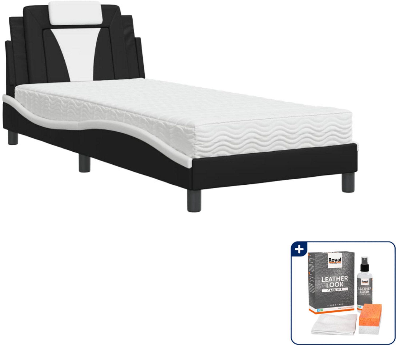 vidaXL Viana bed met matras - 80 x 200 cm - kunstleer - zwart en wit - Inclusief onderhoudsset voor kunstleer 150 ml Bruin