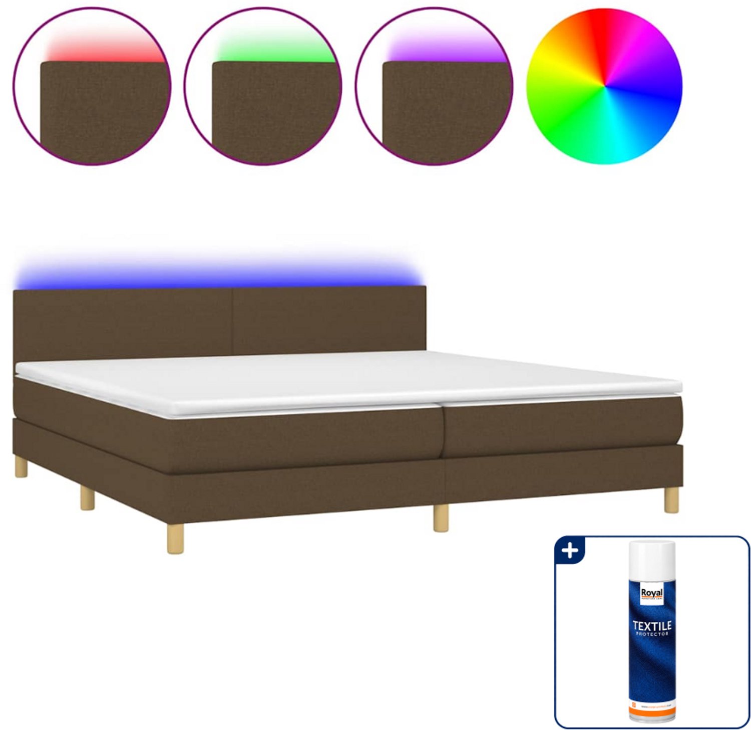 vidaXL Super kingsize boxspring met matras en LED - 200 x 200 cm - donkerbruin - Inclusief textielbeschermer 500 ml