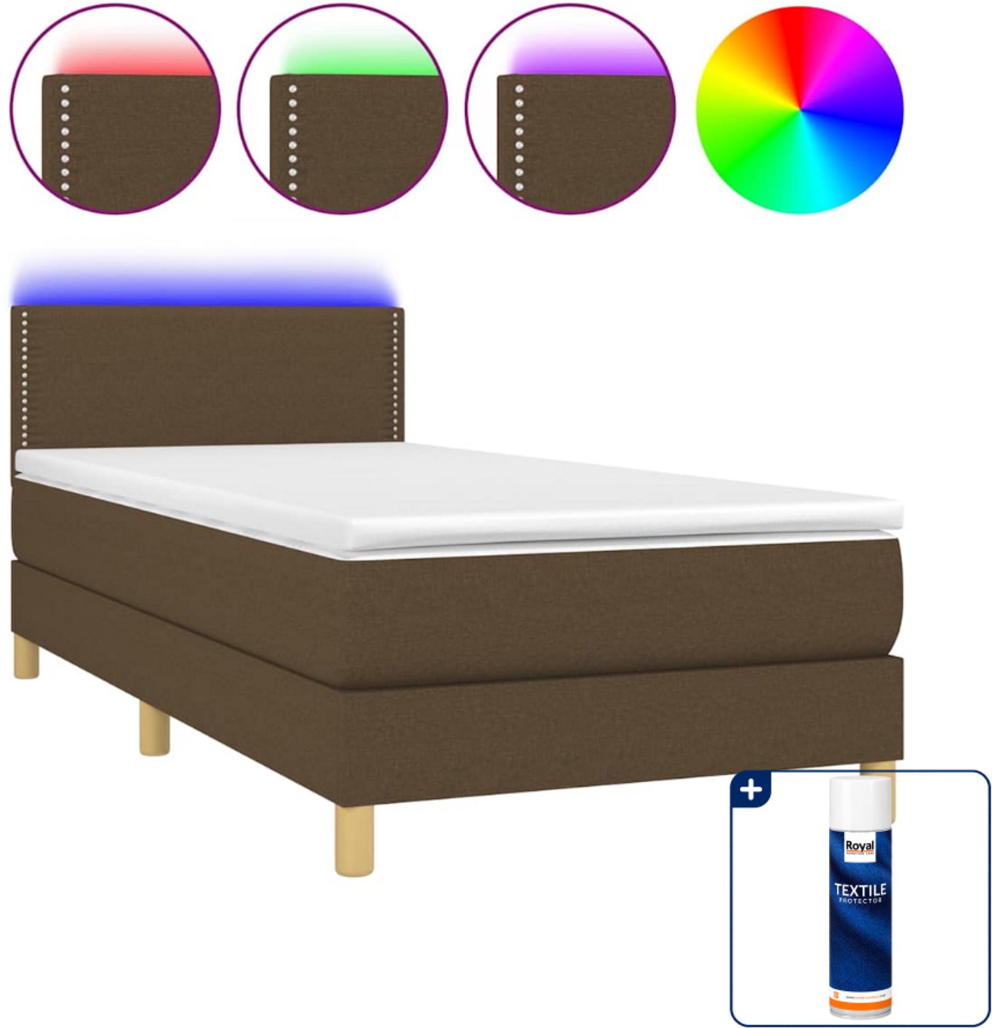 vidaXL boxspring met matras en LED - 100 x 200 cm - donkerbruin - Inclusief textielbeschermer 500 ml