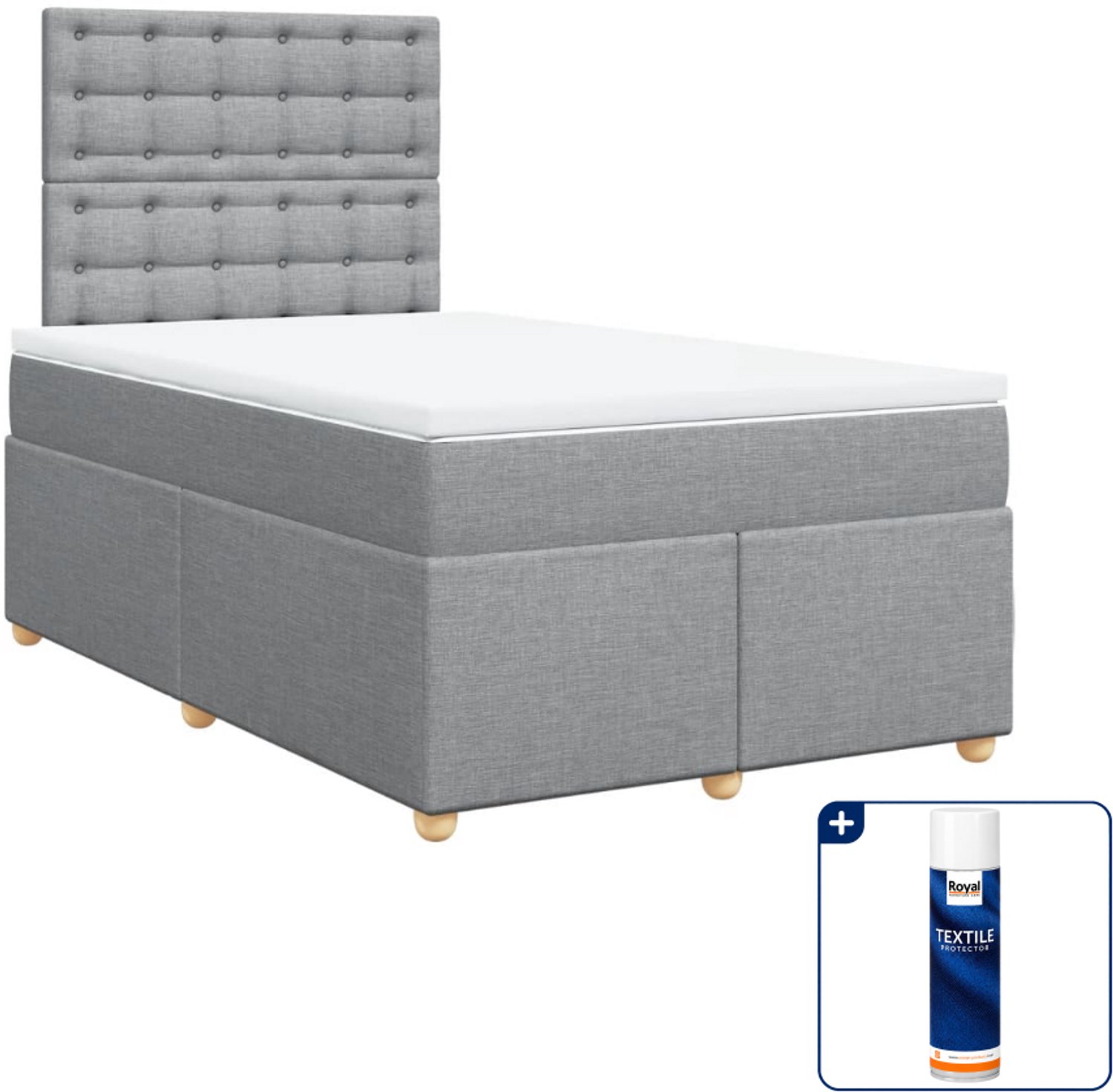 vidaXL boxspring met matras - 120 x 200 cm - lichtgrijs - Inclusief textielbeschermer 500 ml