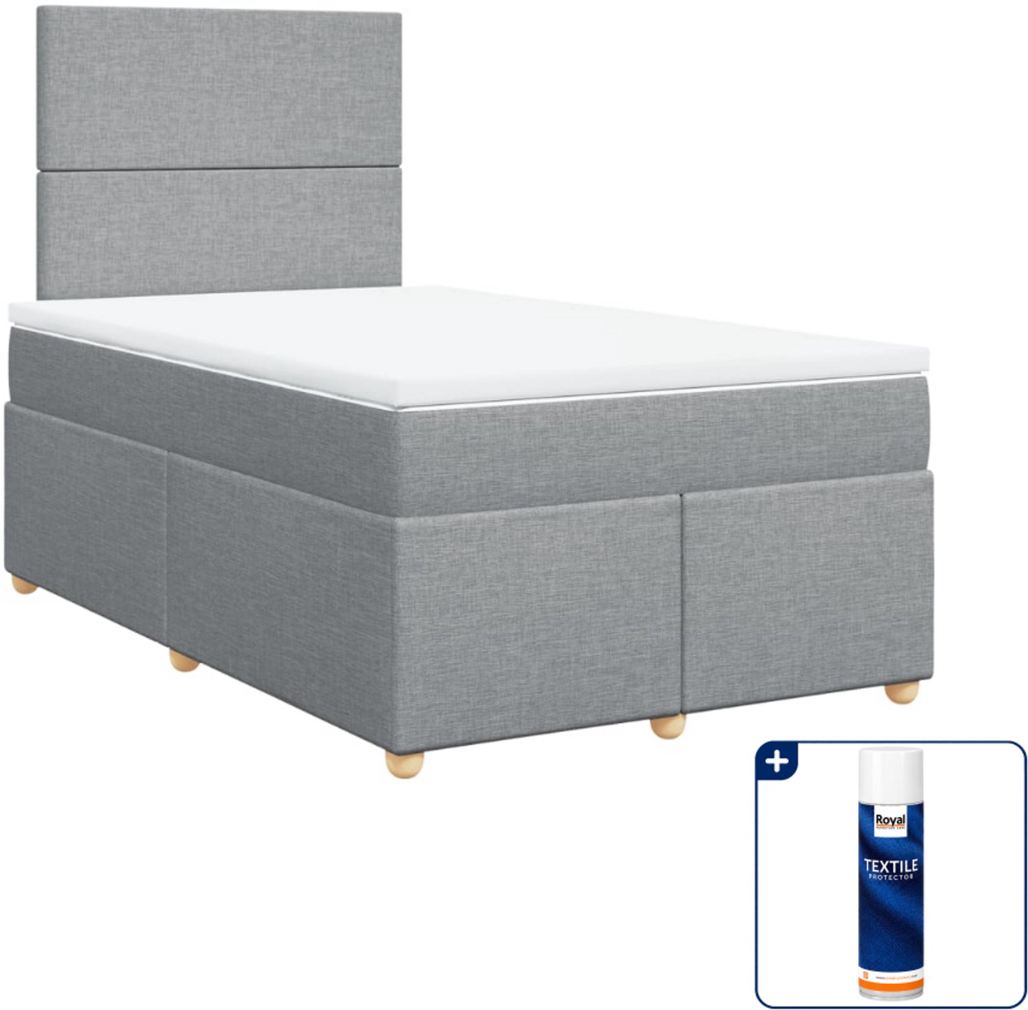 vidaXL boxspring met matras - 120 x 190 cm - lichtgrijs - Inclusief textielbeschermer 500 ml