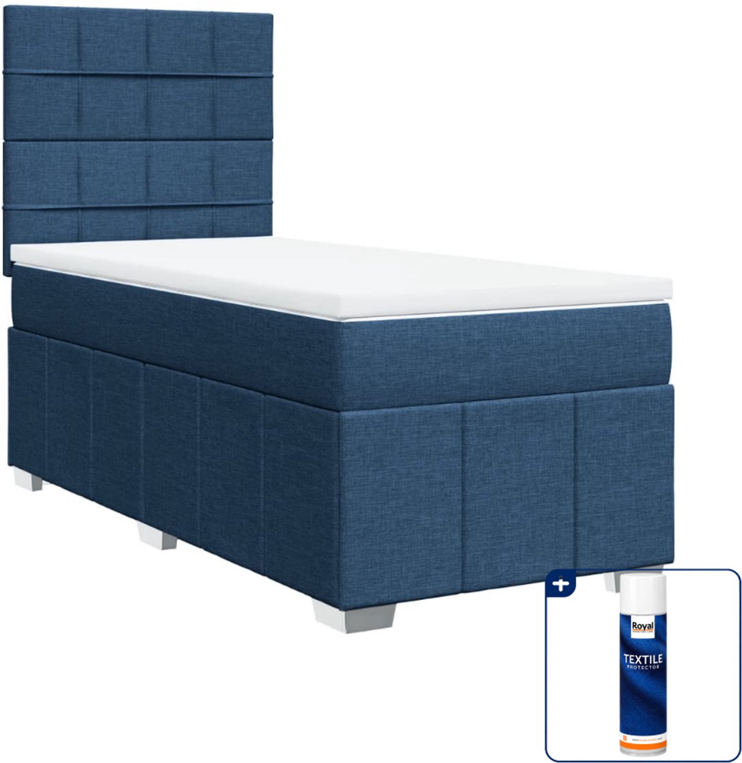 vidaXL boxspring met matras - 90 x 200 cm - blauw - Inclusief textielbeschermer 500 ml