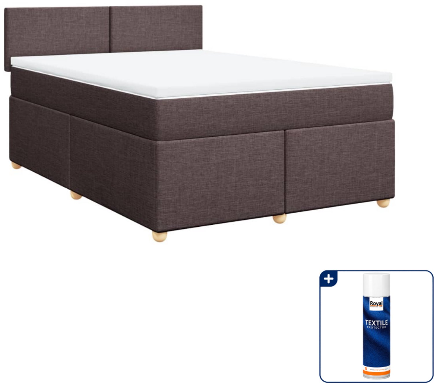 vidaXL boxspring met matras 140 x 190 cm - donkerbruin - Inclusief textielbeschermer 500 ml
