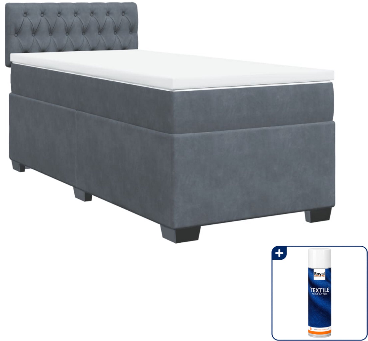 vidaXL boxspring met matras - 100 x 200 cm - fluweel - donkergrijs - Inclusief textielbeschermer 500 ml
