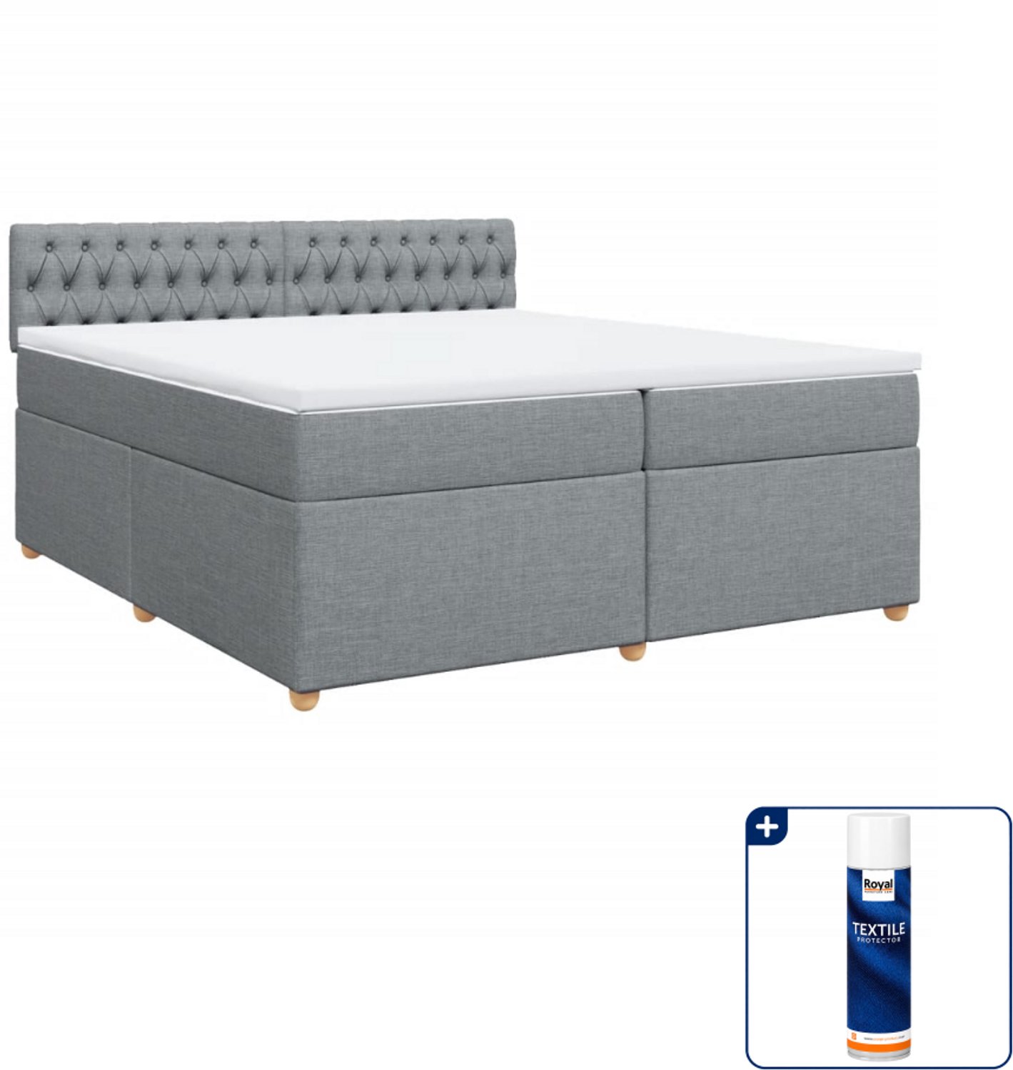 vidaXL boxspring - Super kingsize - 200 x 200 cm - lichtgrijs - Inclusief textielbeschermer 500 ml