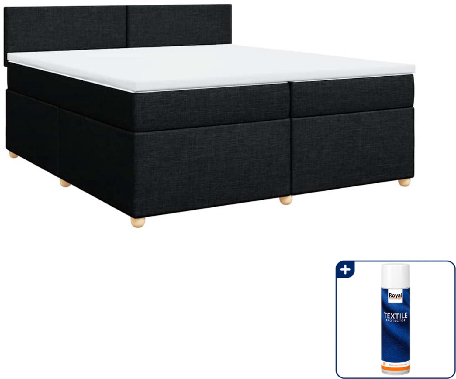vidaXL Boxspring Super kingsize - 200 x 200 cm - zwart - Inclusief textielbeschermer 500 ml