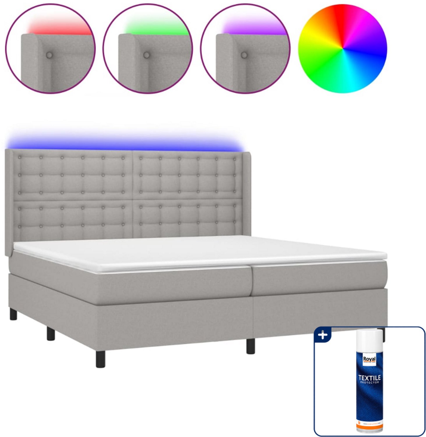 vidaXL boxspring met matras en led - super kingsize - lichtgrijs - Inclusief textielbeschermer 500 ml