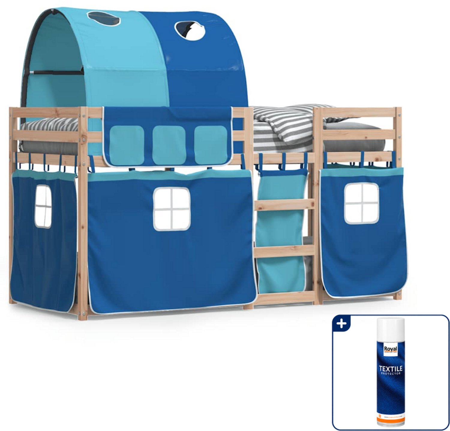 vidaXL stapelbed - 90 x 200 cm - massief grenenhout - blauw - Inclusief textielbeschermer 500 ml Crème