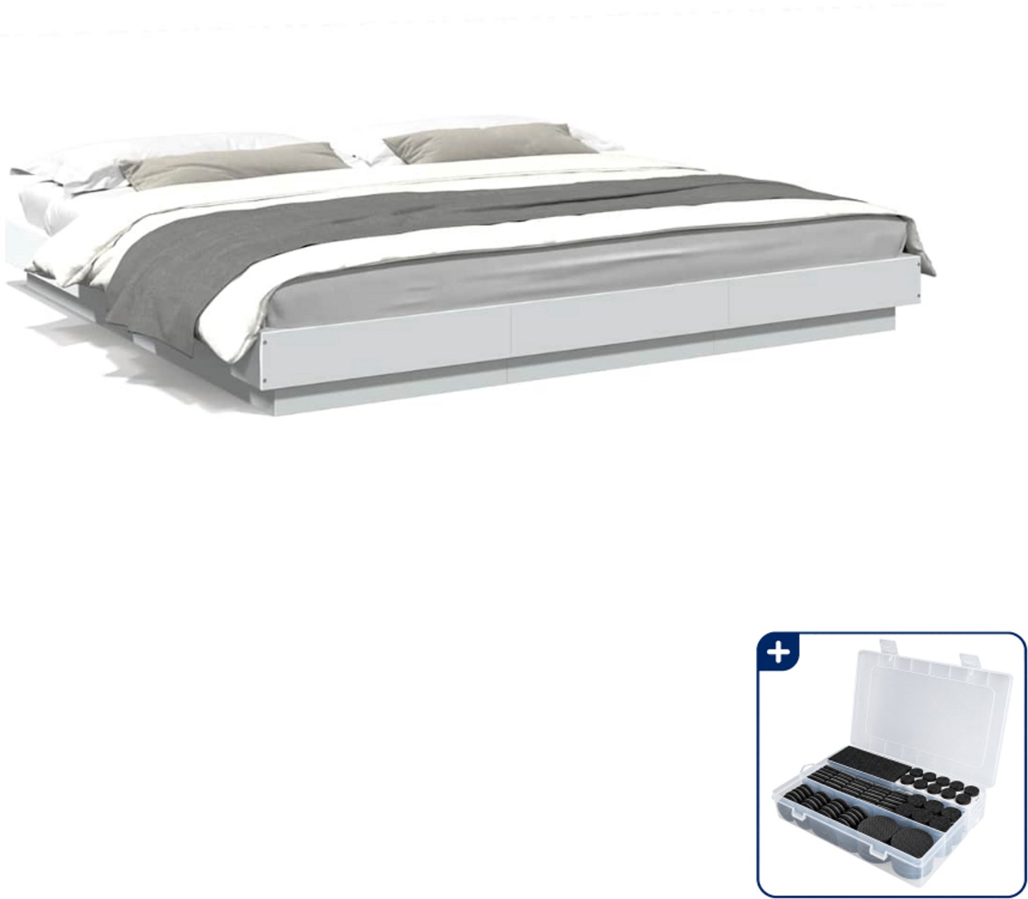 vidaXL Kingsize bedframe - 180 x 200 cm - bewerkt hout - wit - Inclusief antikrasvilt 177-delig