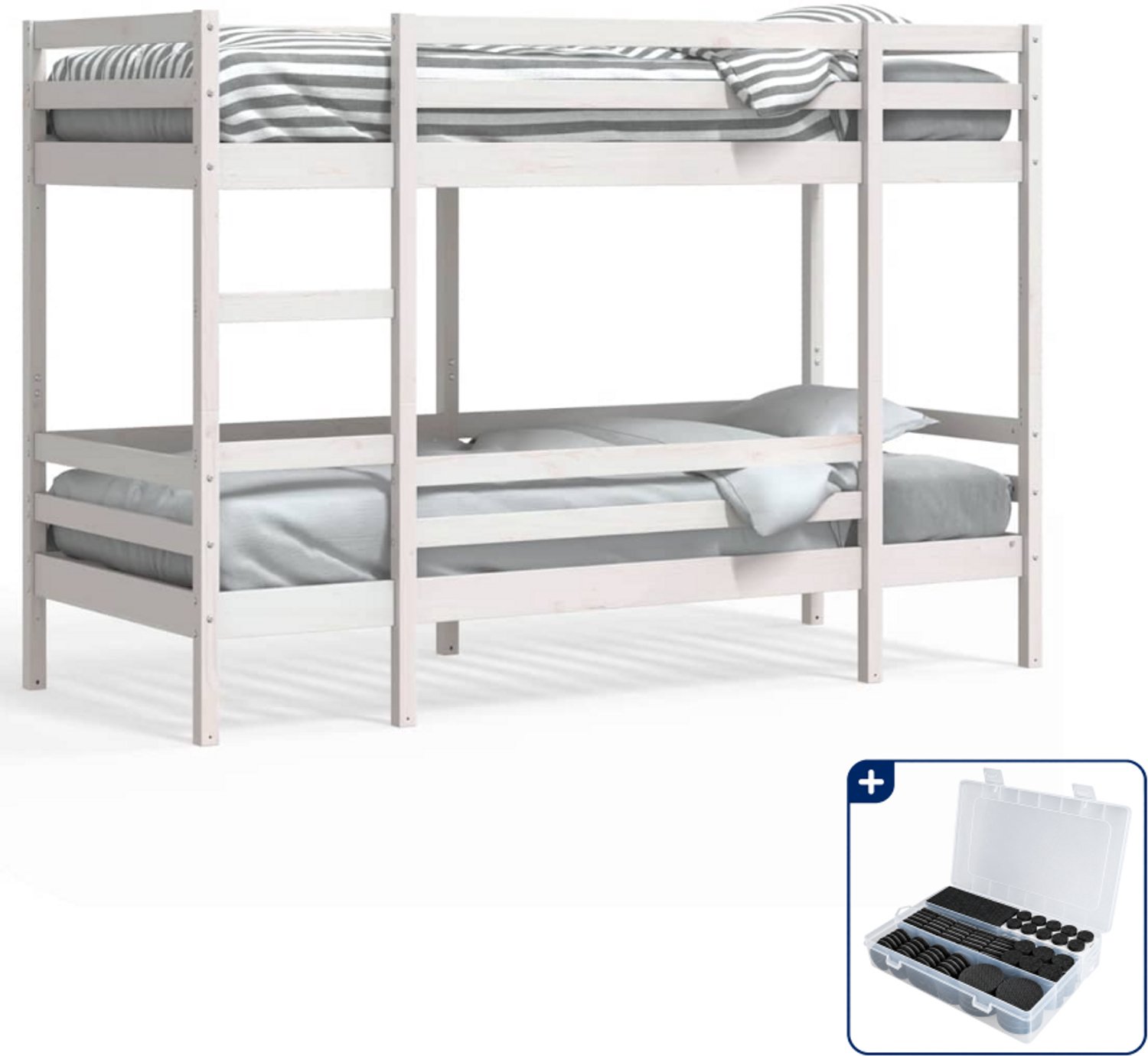 vidaXL stapelbed 75 x 190 cm - massief grenenhout - wit - Inclusief antikrasvilt 177-delig Grijs