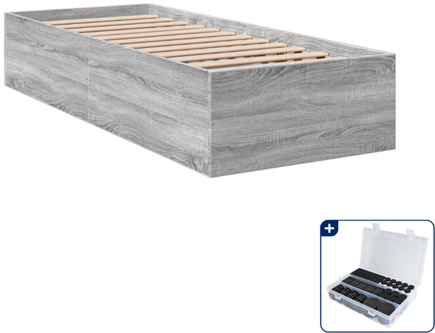 vidaXL bedframe - 90 x 200 cm - bewerkt hout - grijs sonoma - Inclusief antikrasvilt 177-delig