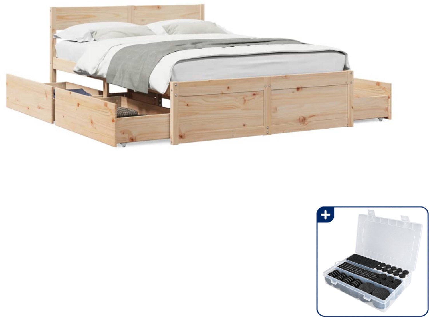 vidaXL Bedframe - 140 x 190 cm - massief grenenhout - Inclusief antikrasvilt 177-delig Roze