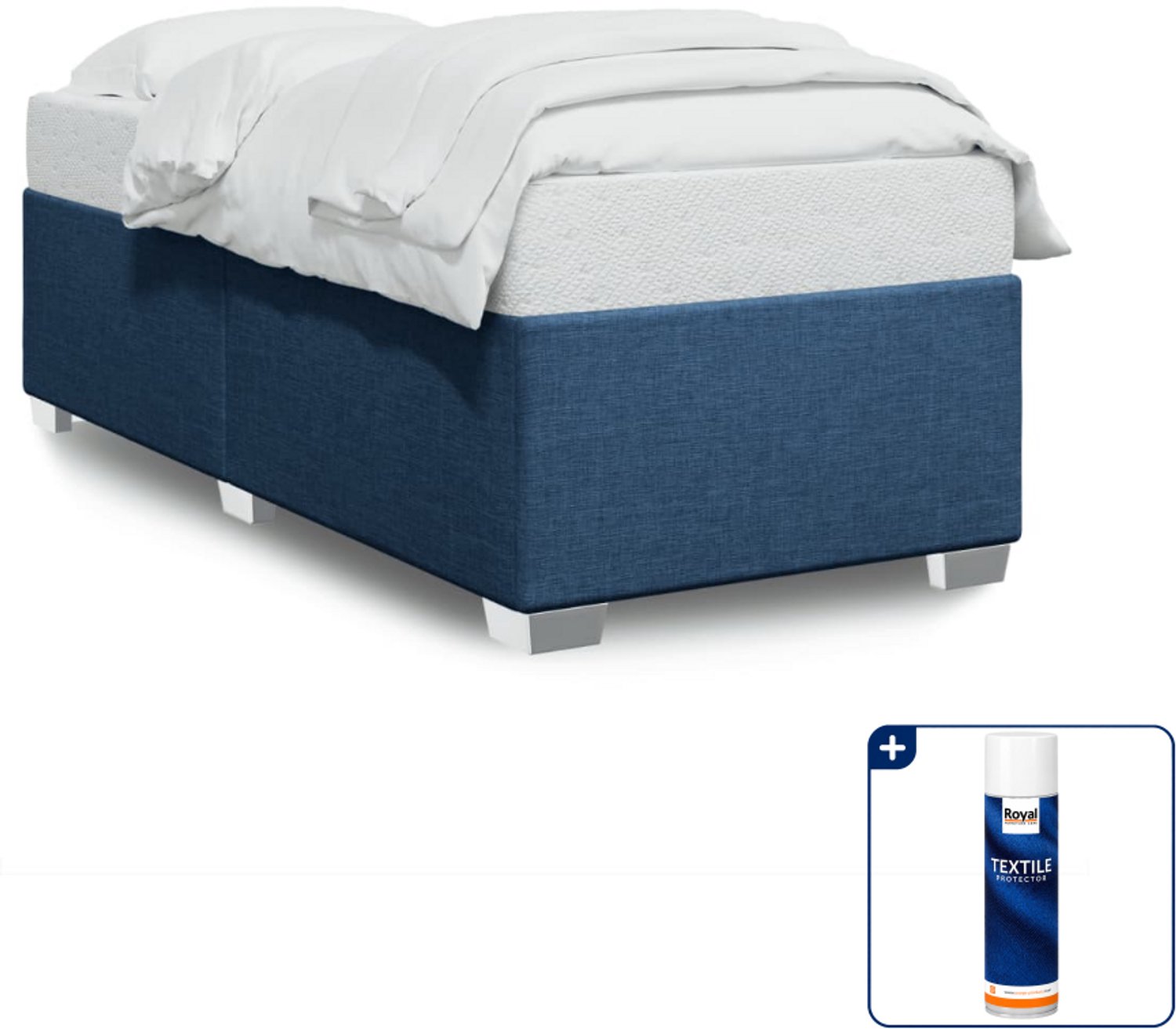 vidaXL bedframe - 90 x 200 cm - stof - blauw - Inclusief textielbeschermer 500 ml Zwart