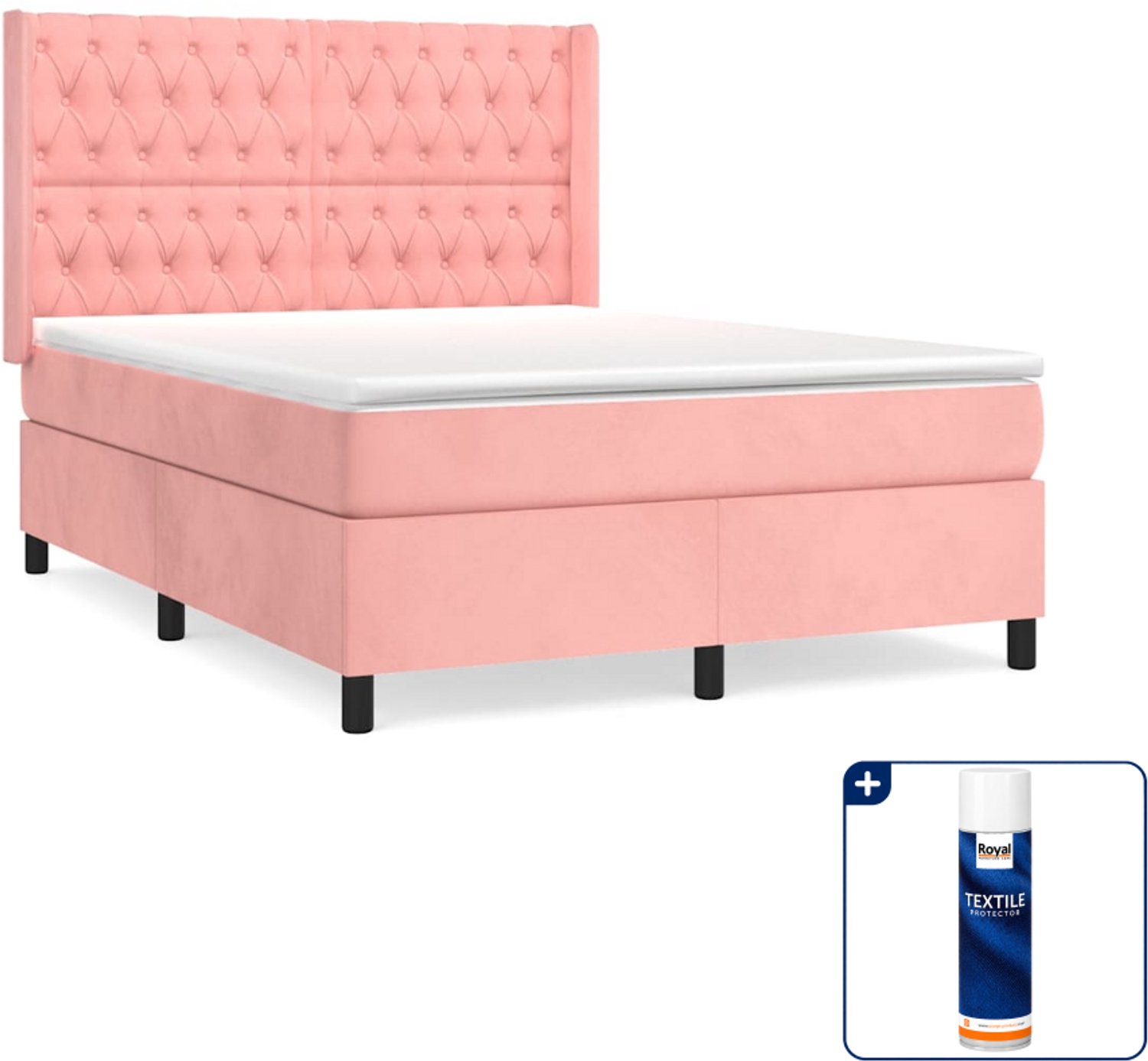 vidaXL boxspring Small double - 140 x 200 cm - fluweel - roze - Inclusief textielbeschermer 500 ml