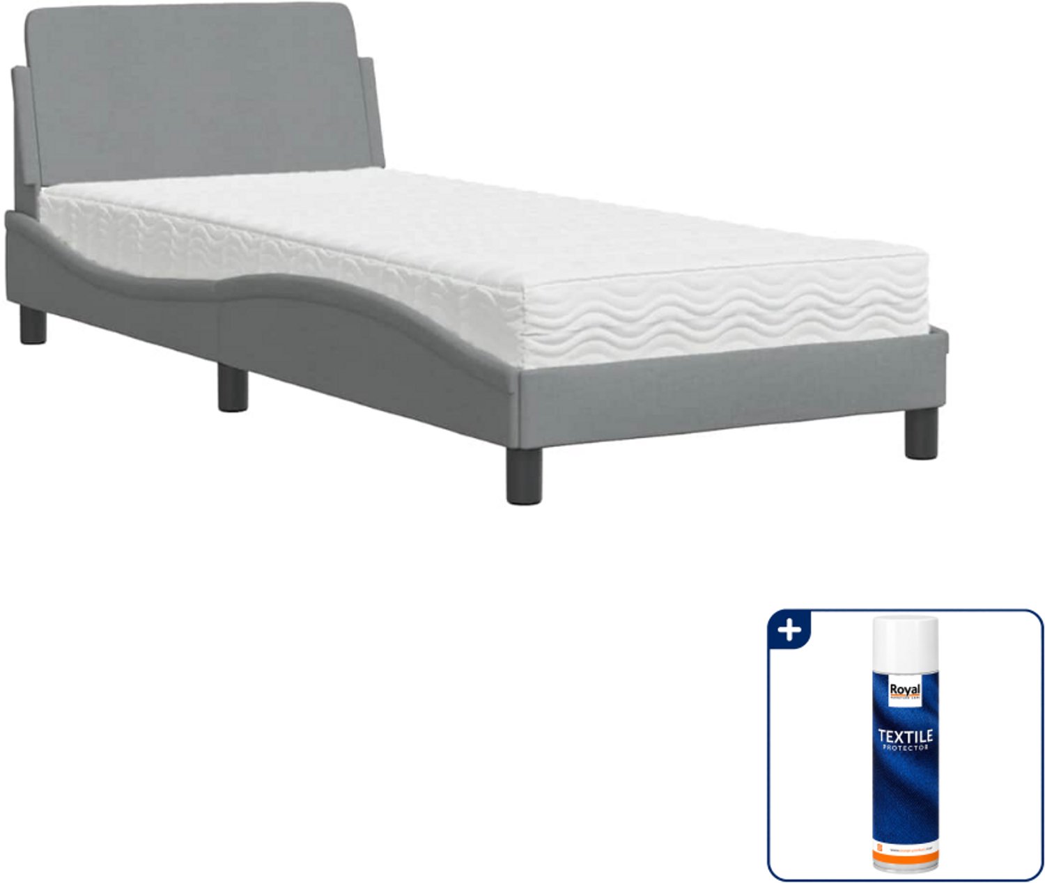vidaXL bed Dover met matras - 80 x 200 cm - lichtgrijs - Inclusief textielbeschermer 500 ml