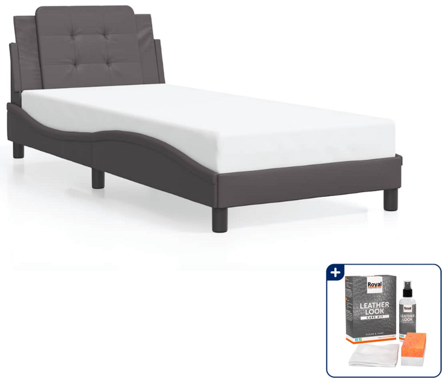 vidaXL Zadar bedframe - 90 x 200 cm - grijs - Inclusief onderhoudsset voor kunstleer 150 ml Bruin
