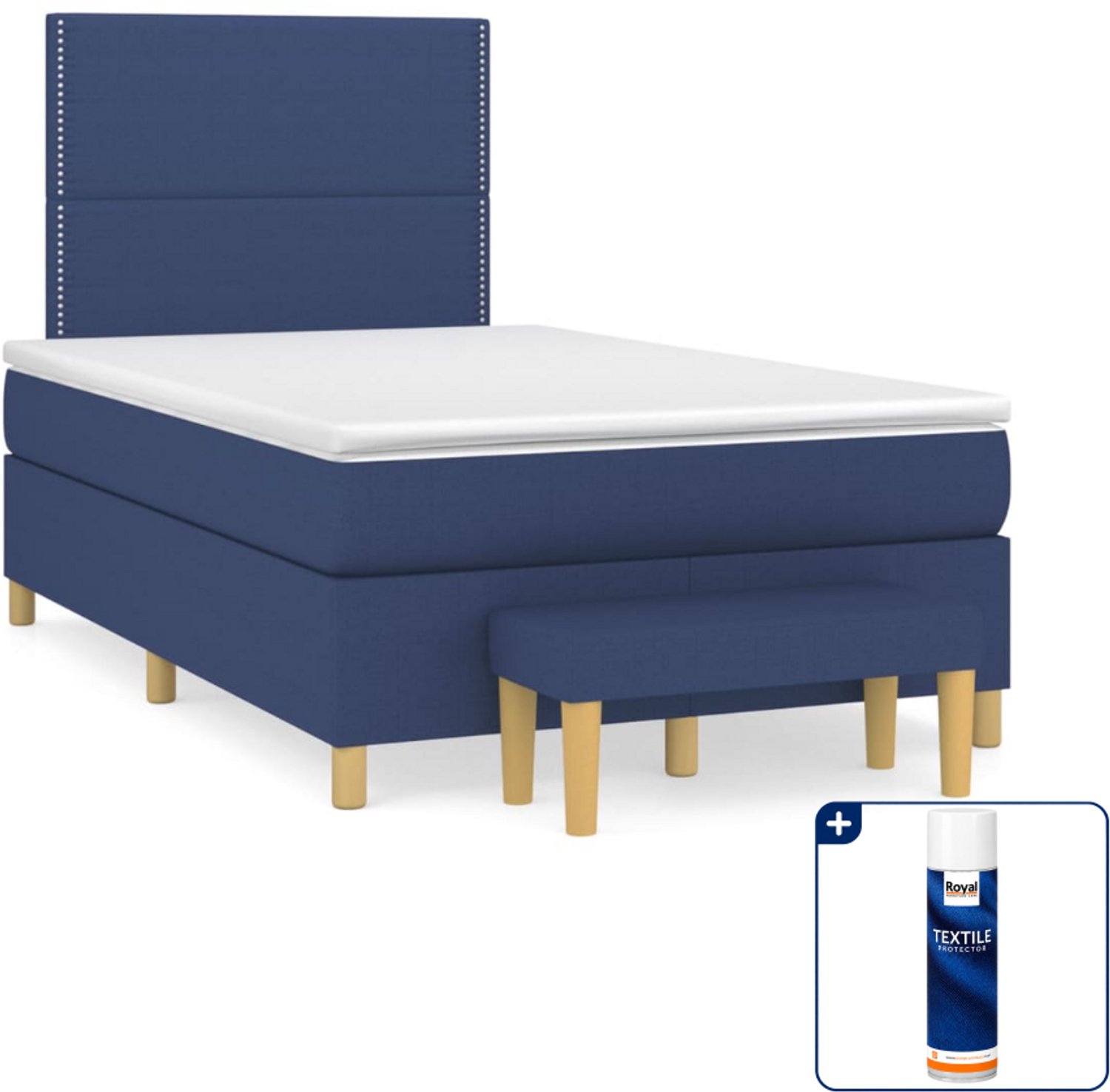 vidaXL boxspring met matras en bankje - 120 x 200 cm - blauw - Inclusief textielbeschermer 500 ml