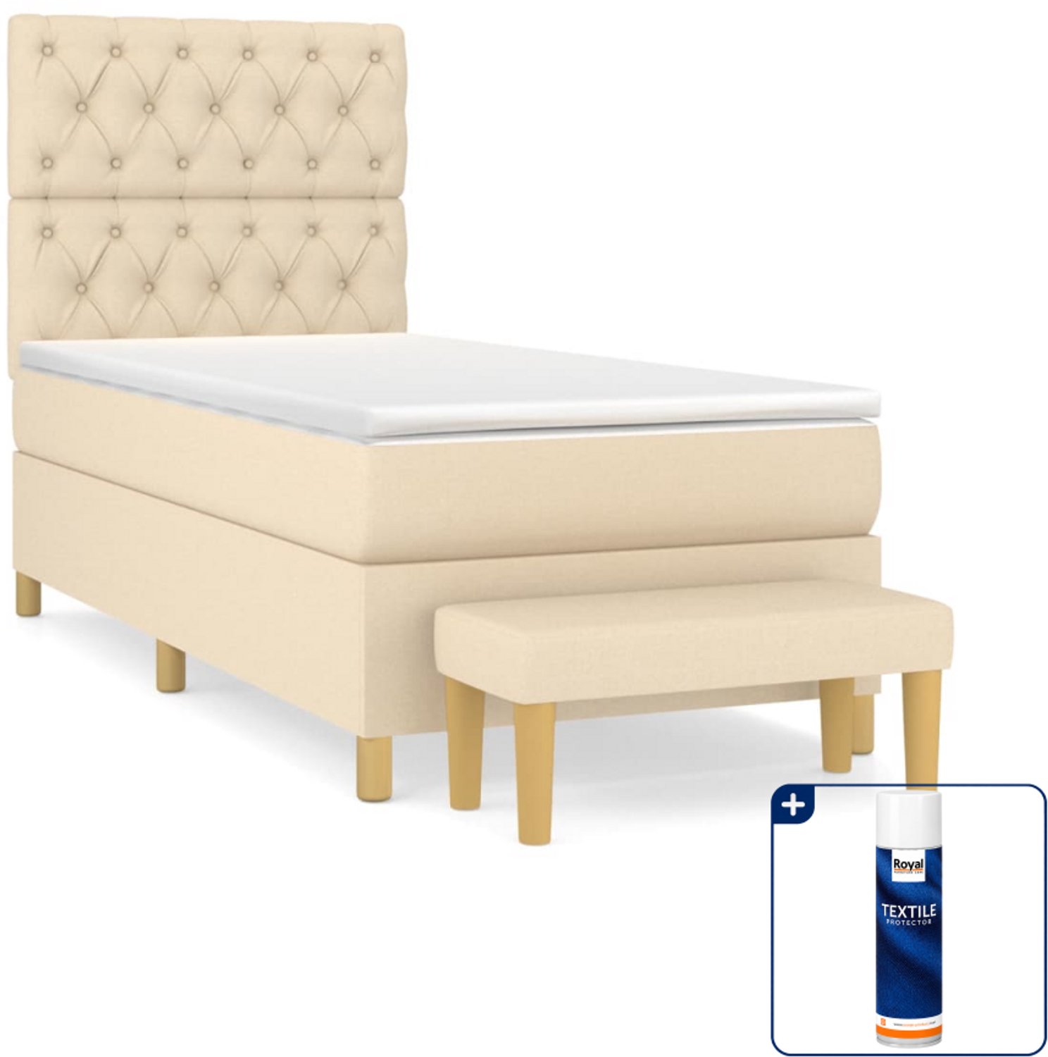 vidaXL boxspring met matras en bankje - 80 x 200 cm - crème - Inclusief textielbeschermer 500 ml