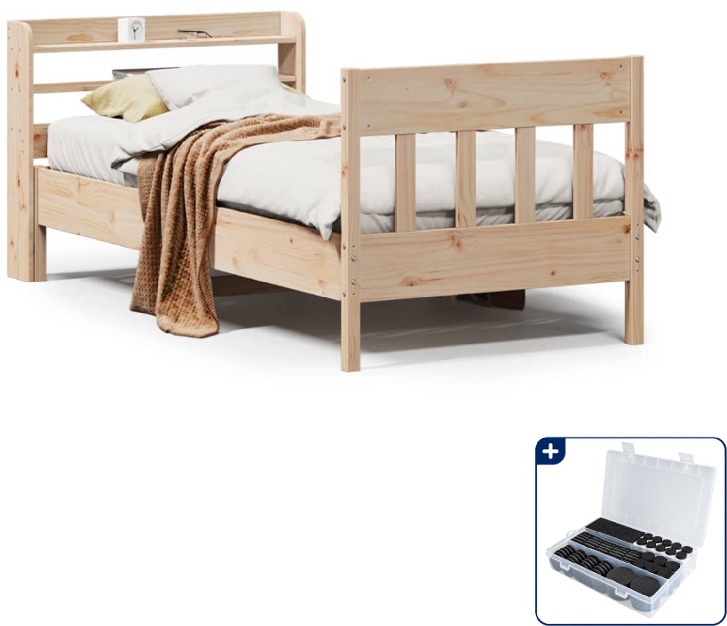 vidaXL bedframe - 90 x 190 cm - massief grenenhout - Inclusief antikrasvilt 177-delig Bruin