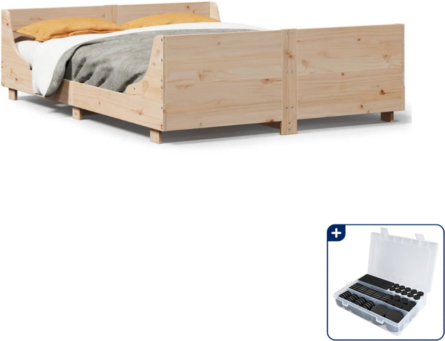 vidaXL bedframe - Queensize - 160 x 200 cm - massief grenenhout - Inclusief antikrasvilt 177-delig Wit