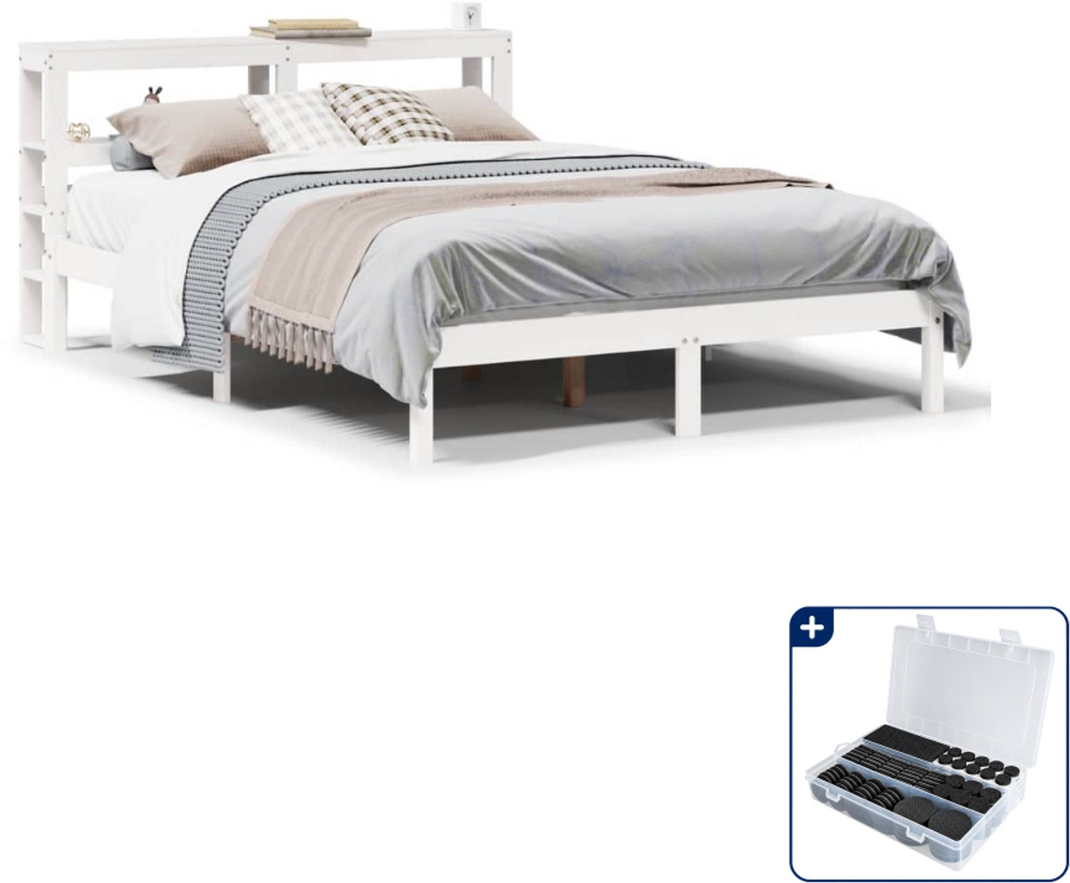 vidaXL bedframe - 120 x 200 cm - massief grenenhout - wit - Inclusief antikrasvilt 177-delig Bruin