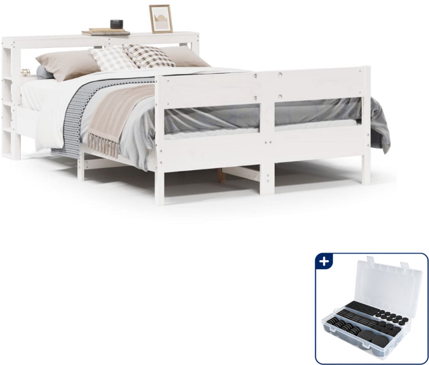 vidaXL bedframe - 120 x 200 cm - massief grenenhout - wit - Inclusief antikrasvilt 177-delig