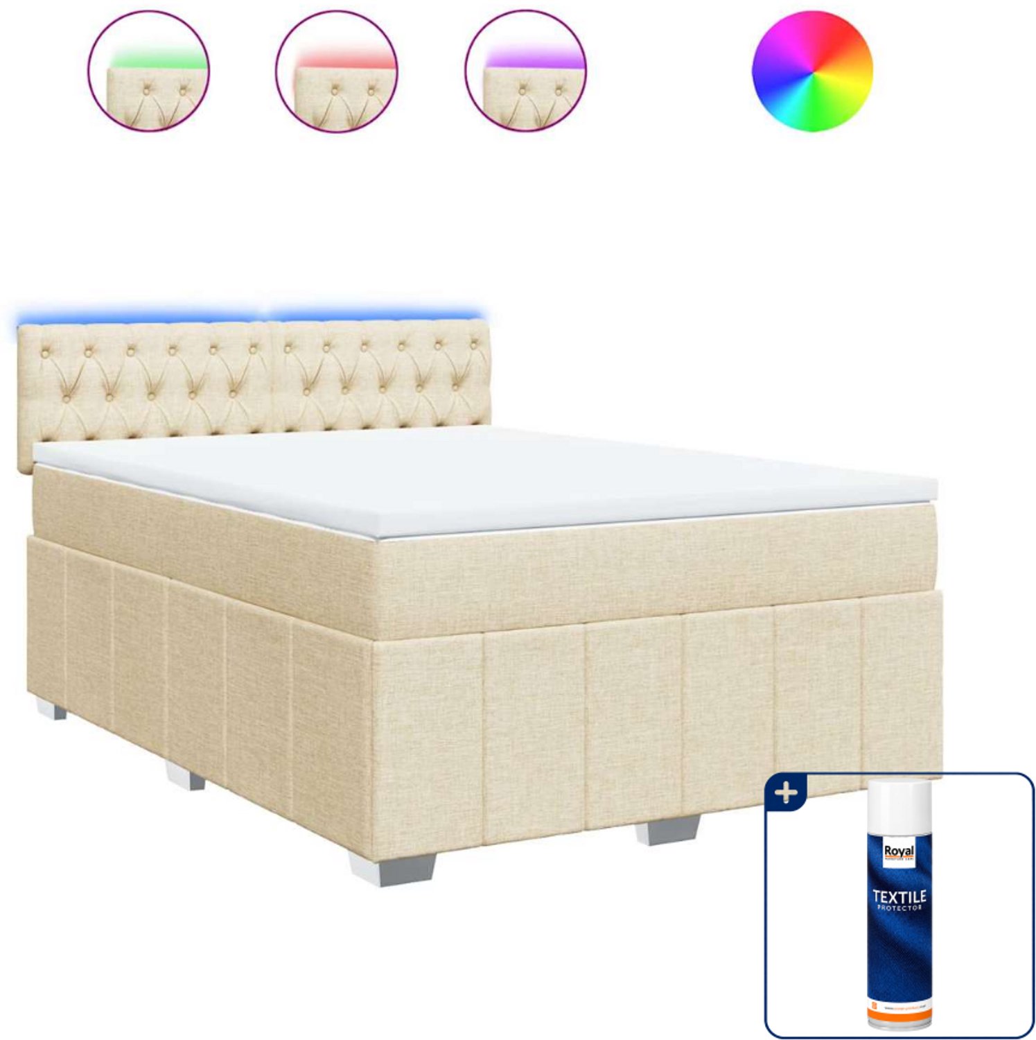 vidaXL boxspring met matras 140 x 190 cm - crèmekleurig - Inclusief textielbeschermer 500 ml
