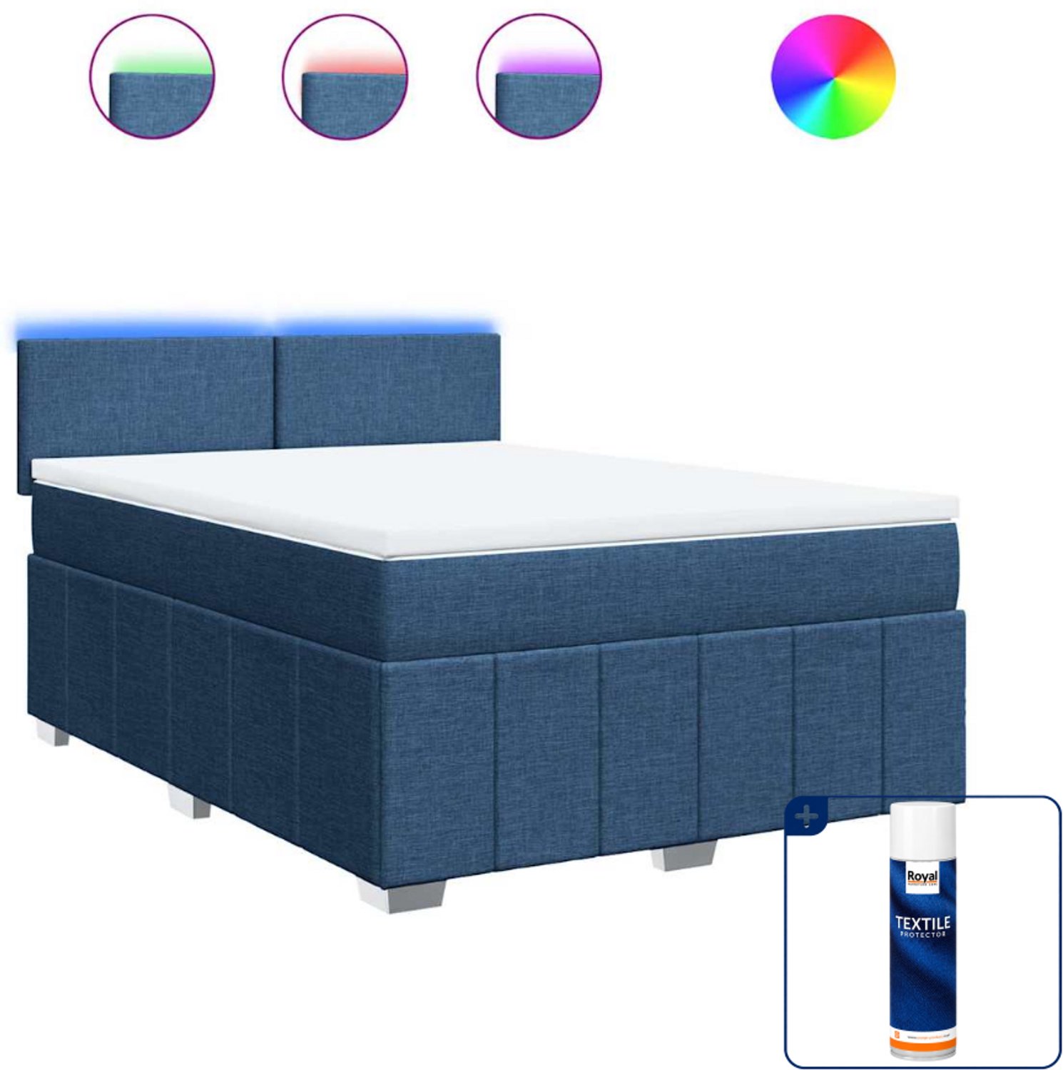 vidaXL Boxspring met matras - 140 x 190 cm - stof - blauw - Inclusief textielbeschermer 500 ml
