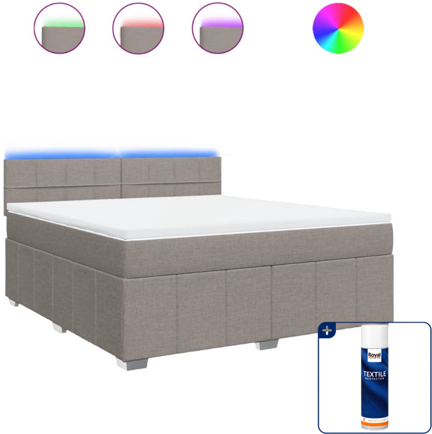 vidaXL boxspring met matras - Kingsize - 180 x 200 cm - taupe - Inclusief textielbeschermer 500 ml