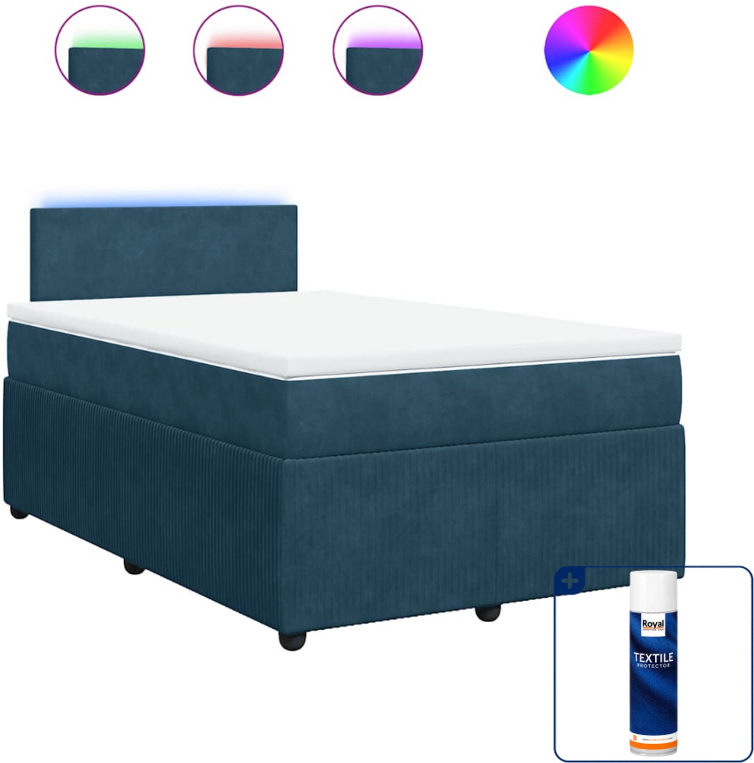 vidaXL boxspring met matras 120 x 190 cm - fluweel - blauw - Inclusief textielbeschermer 500 ml